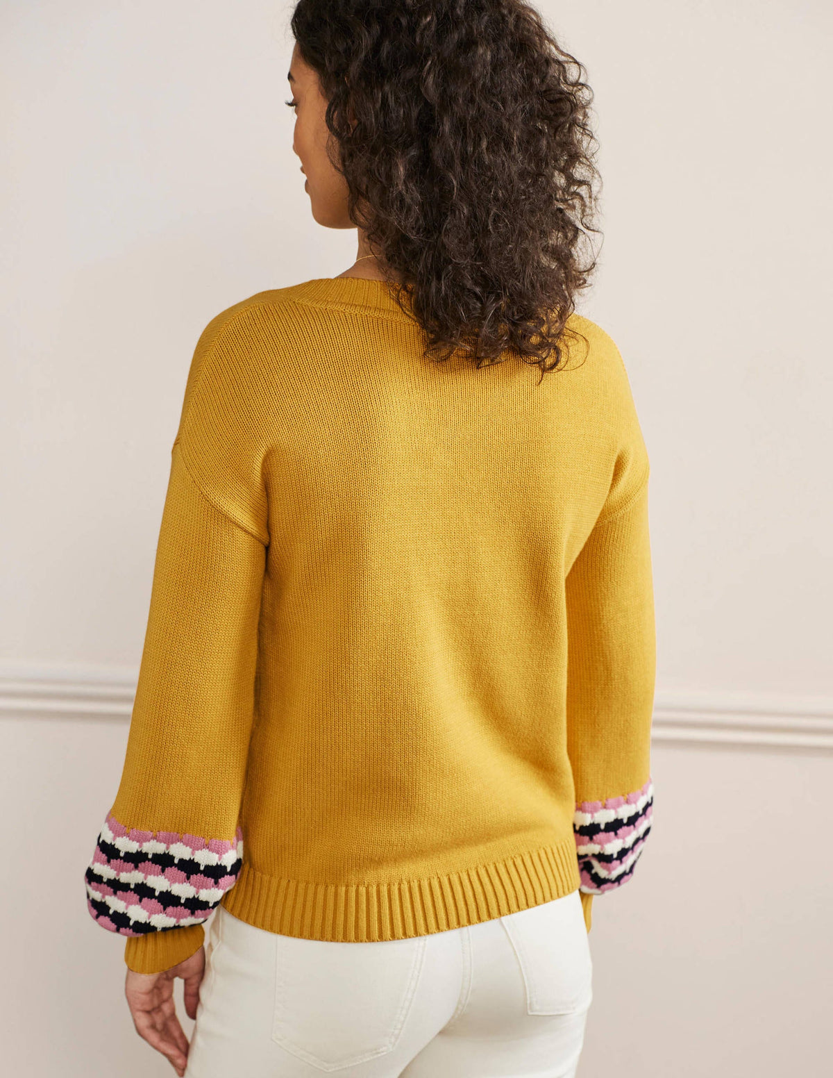 Stitch Cuff V-neck Sweater-Butter, Stripe-3
