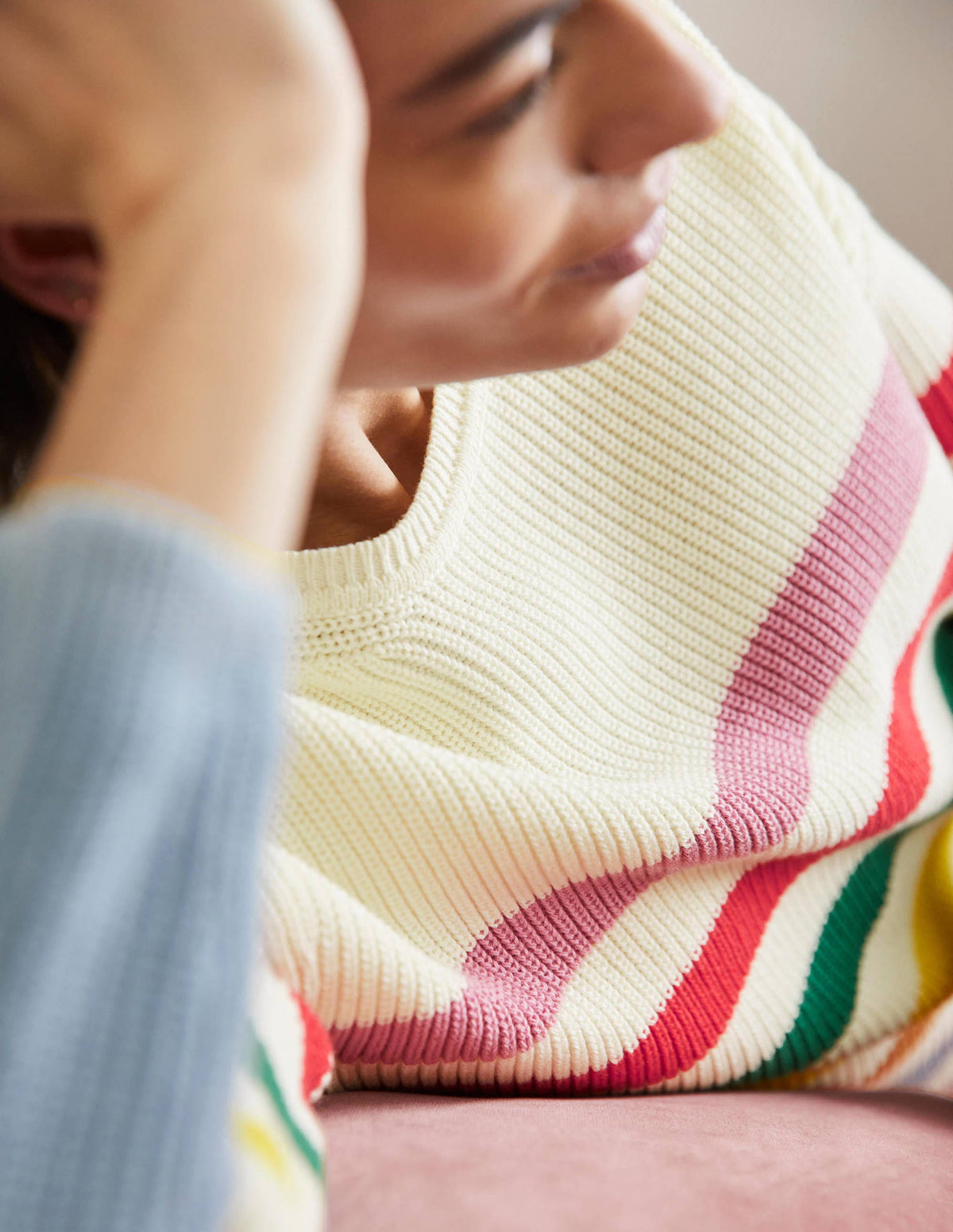 Striped Wide Sleeve Sweater-Ivory, Rainbow Stripe-2
