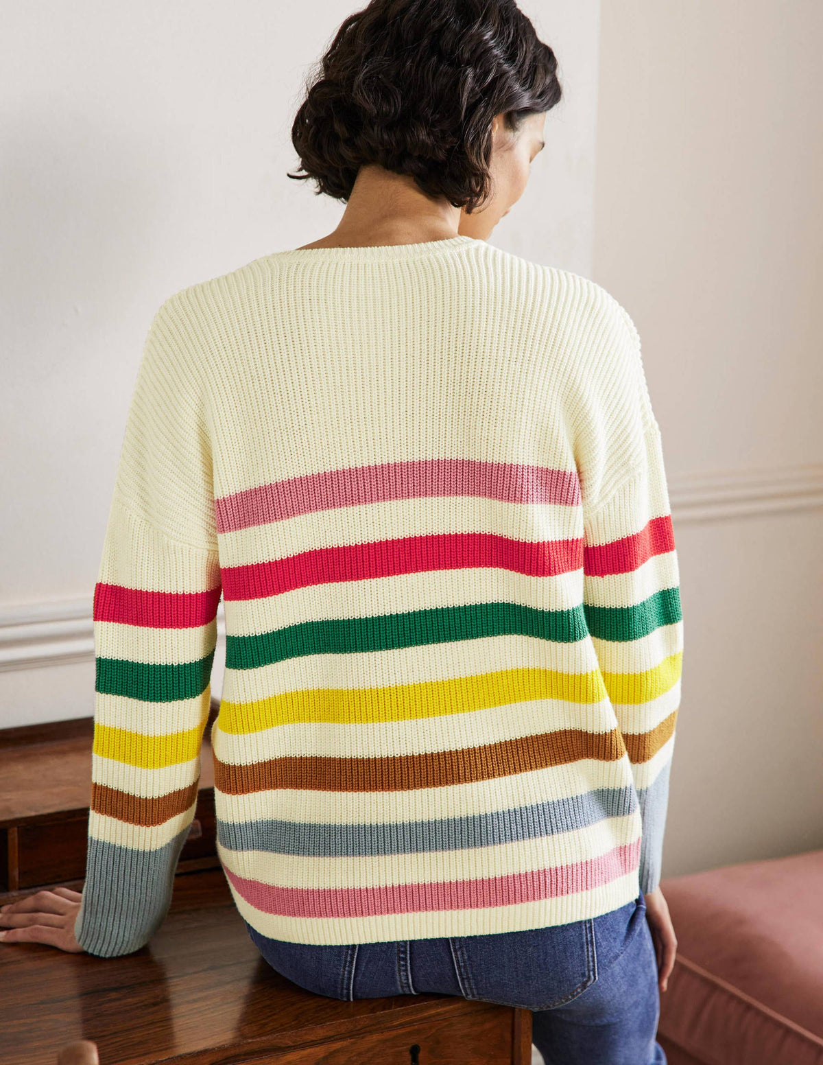 Striped Wide Sleeve Sweater-Ivory, Rainbow Stripe-3