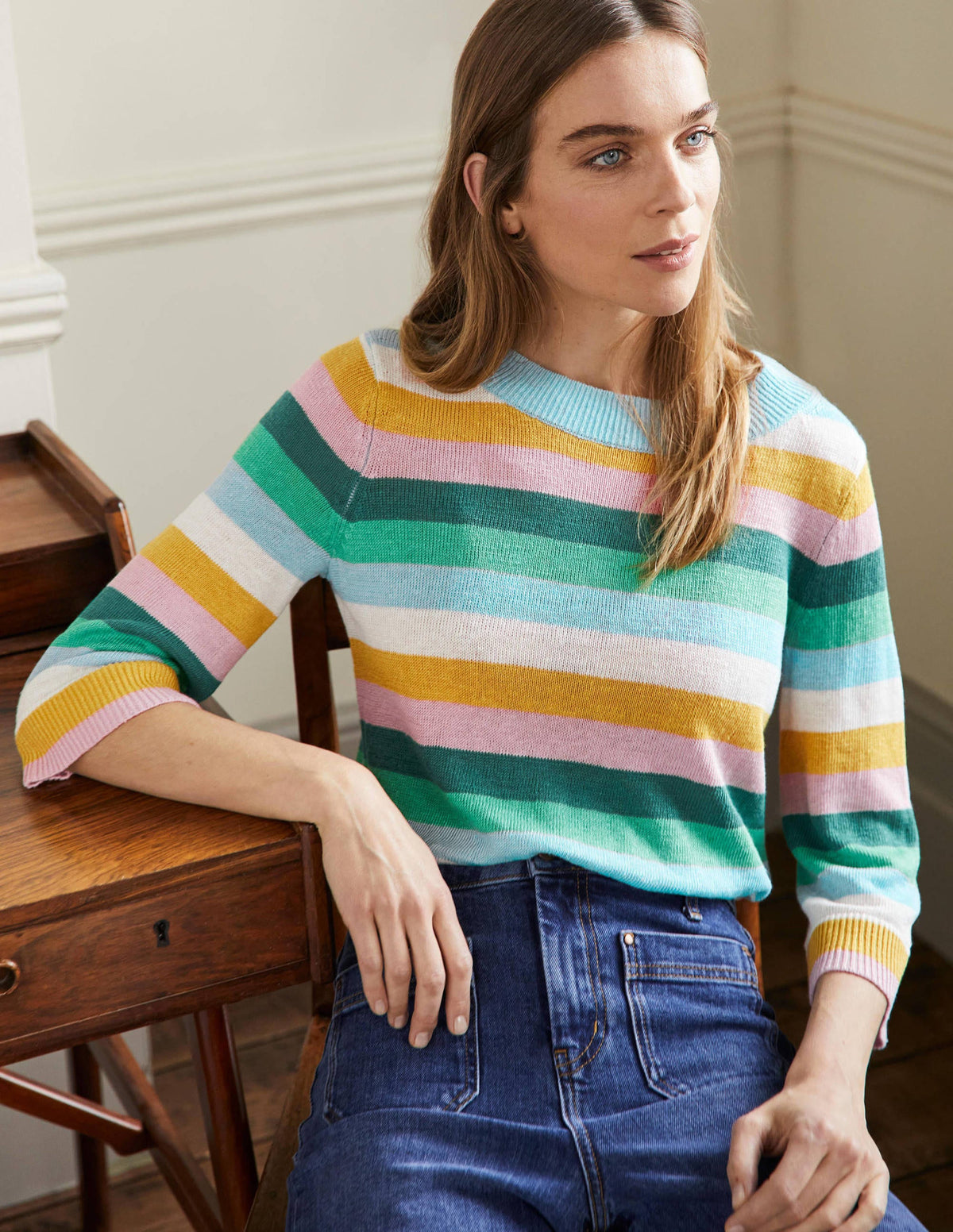 Relaxed Linen Sweater-Shady Glade, Green Rainbow-1
