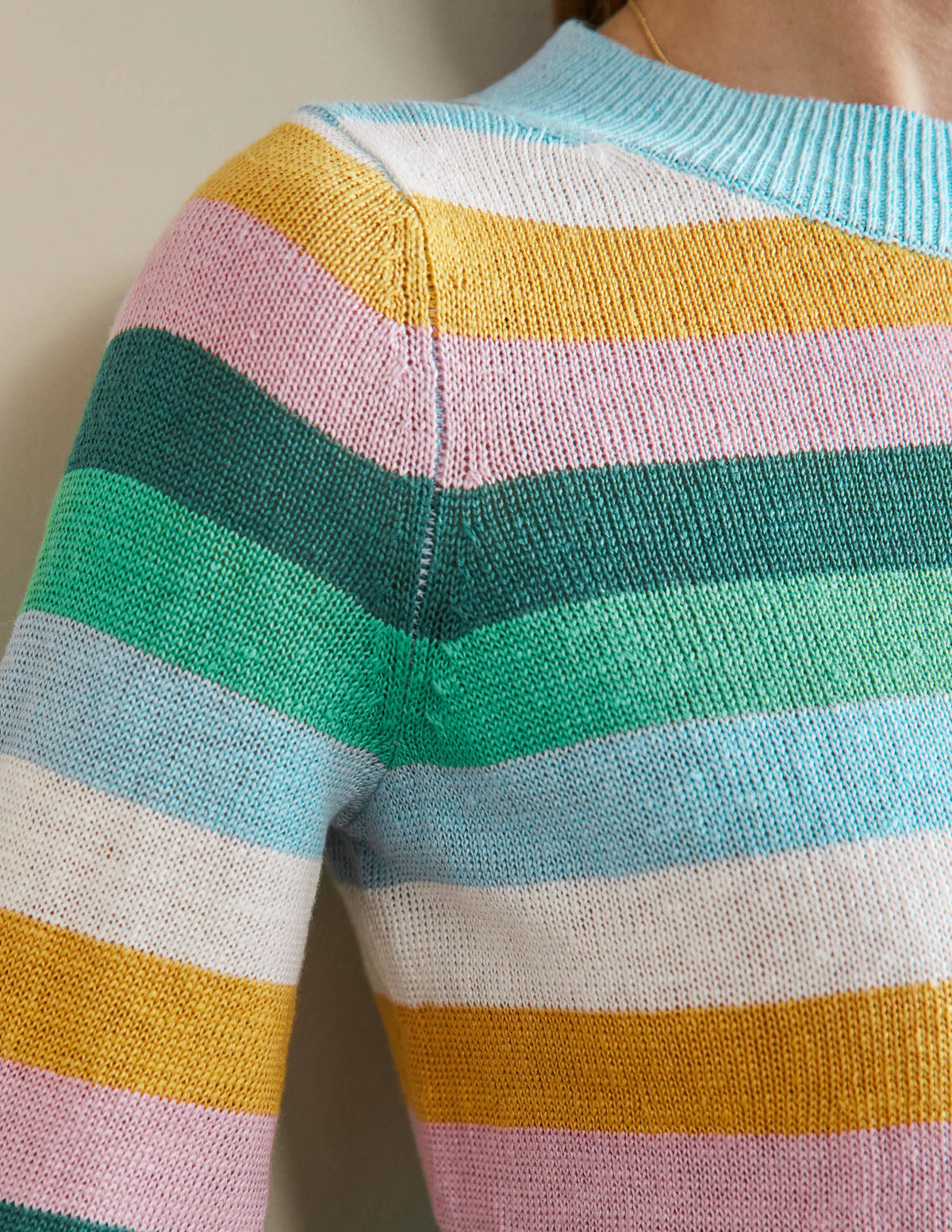 Relaxed Linen Sweater-Shady Glade, Green Rainbow - Image 2
