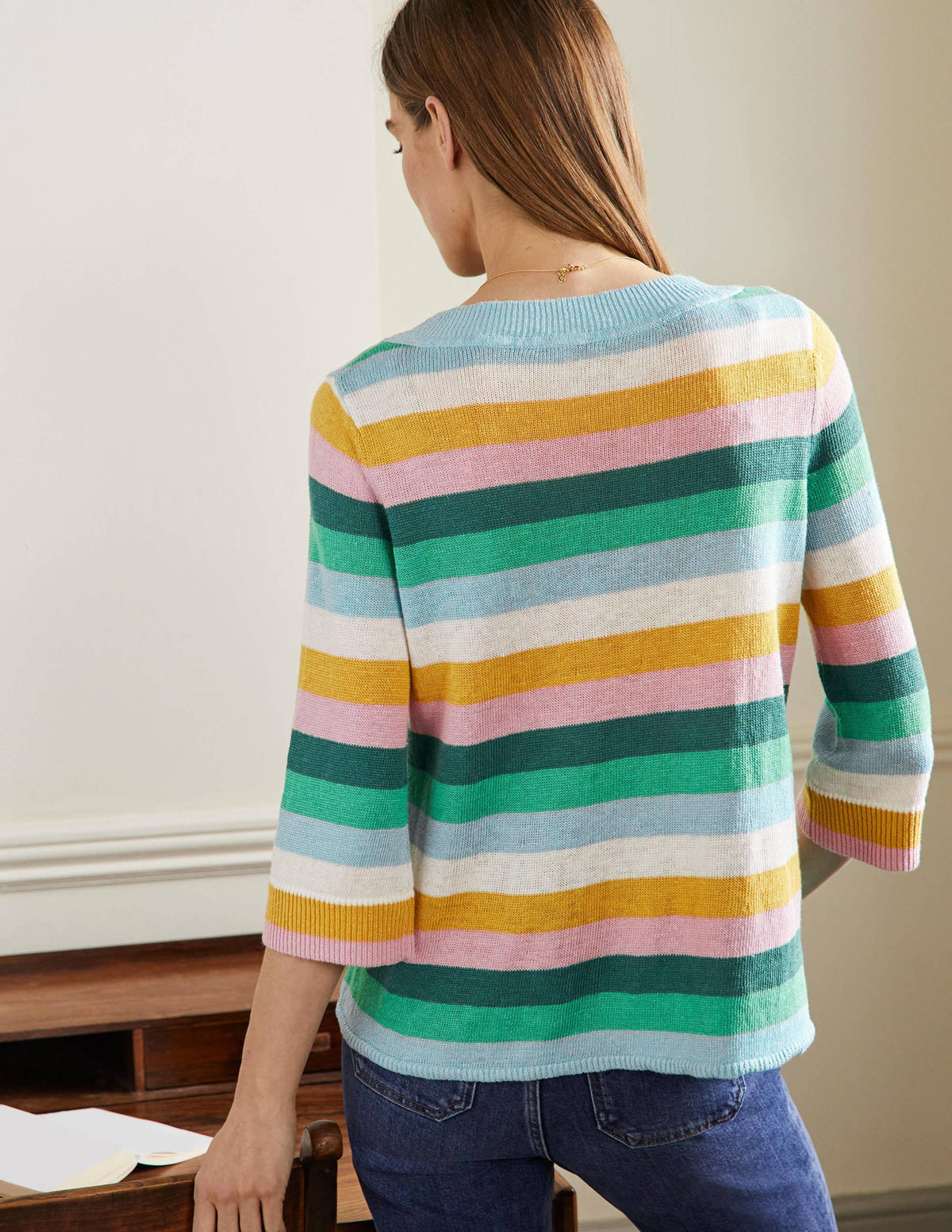 Relaxed Linen Sweater-Shady Glade, Green Rainbow-3