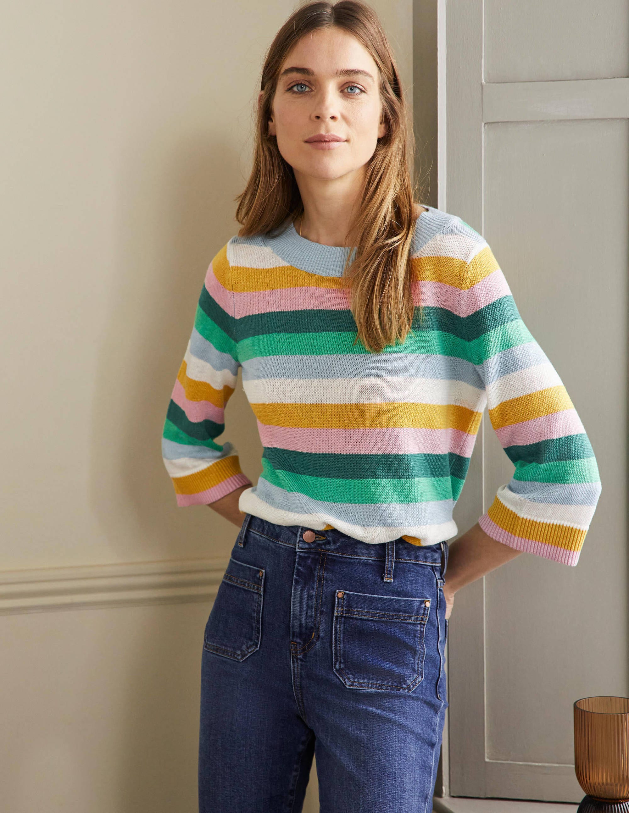 Relaxed Linen Sweater-Shady Glade, Green Rainbow - Image 4