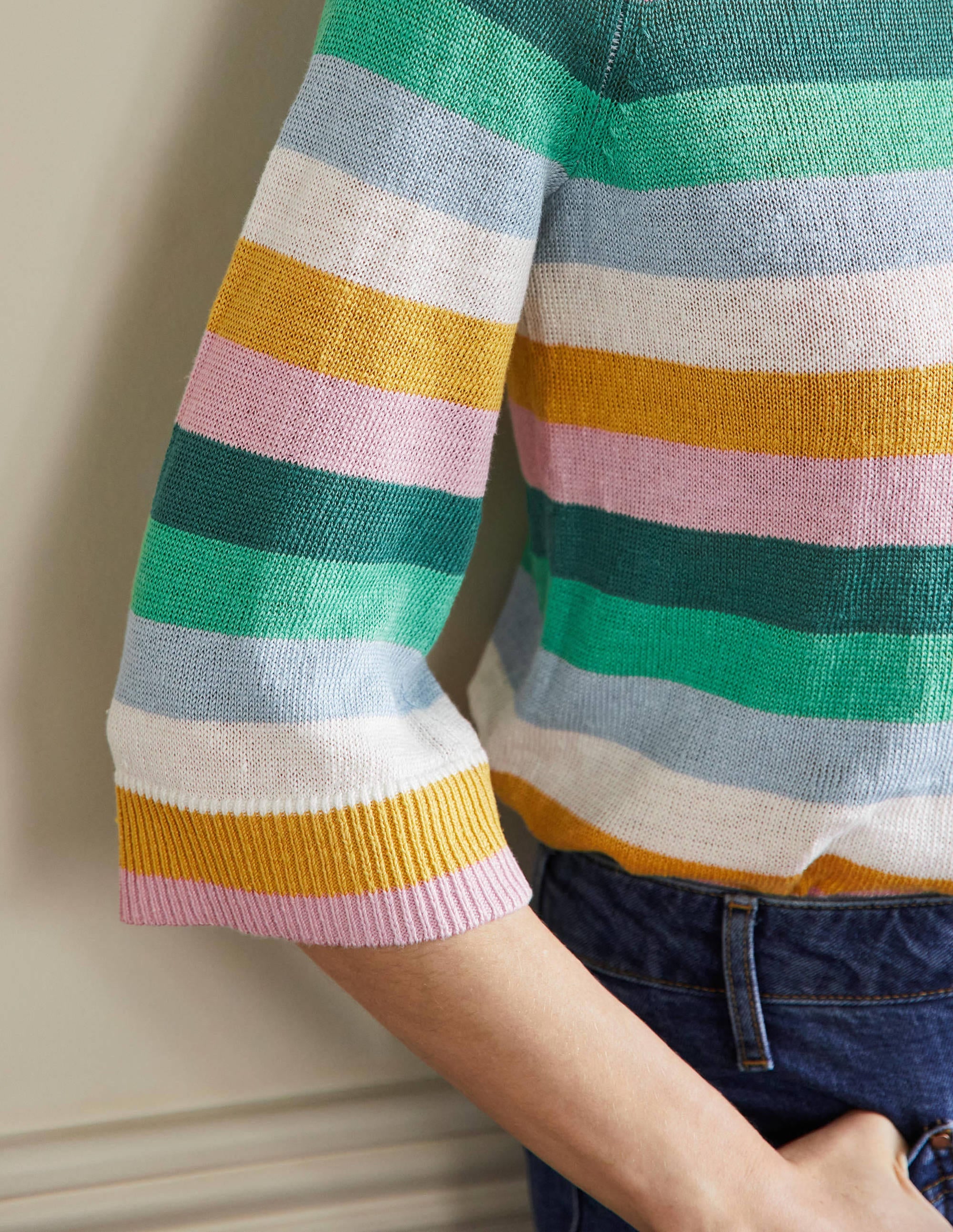 Relaxed Linen Sweater-Shady Glade, Green Rainbow - Image 5