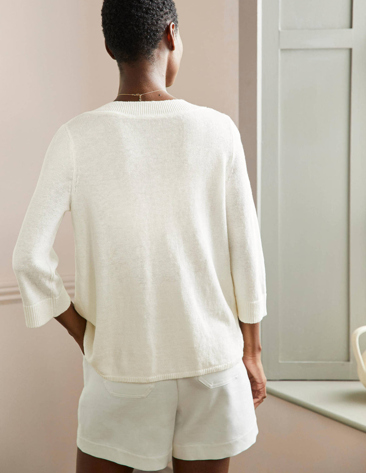 Relaxed Linen Sweater-Ivory - Image 3