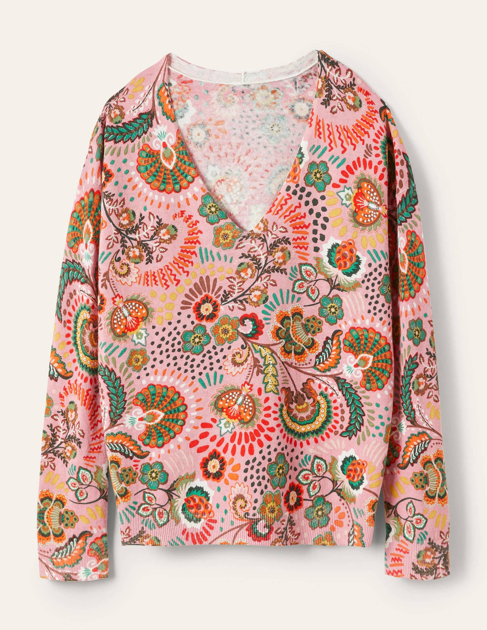 Relaxed Printed V-neck Sweater-Formica Pink, Meadow-5