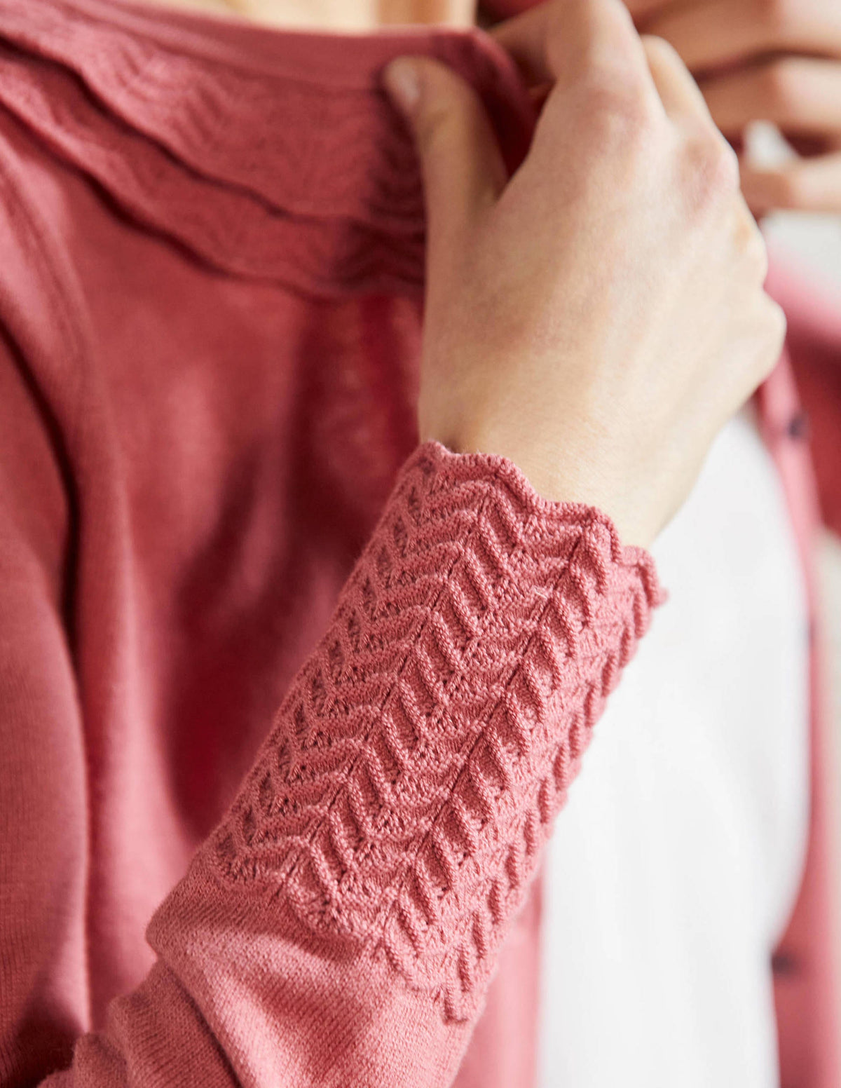 Collar Detail Cardigan-Dusty Red - Image 2