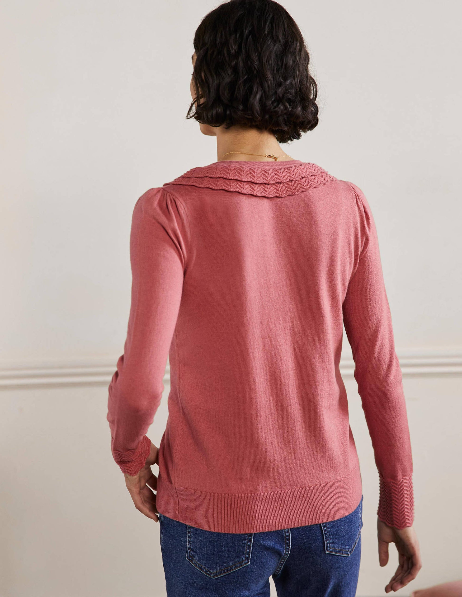 Collar Detail Cardigan-Dusty Red-3