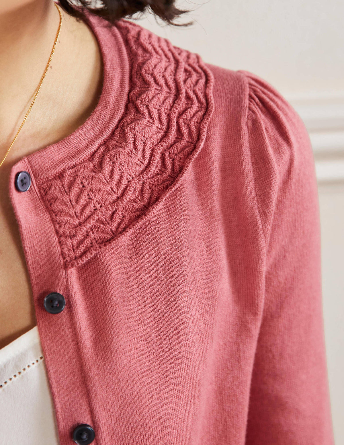 Collar Detail Cardigan-Dusty Red - Image 5