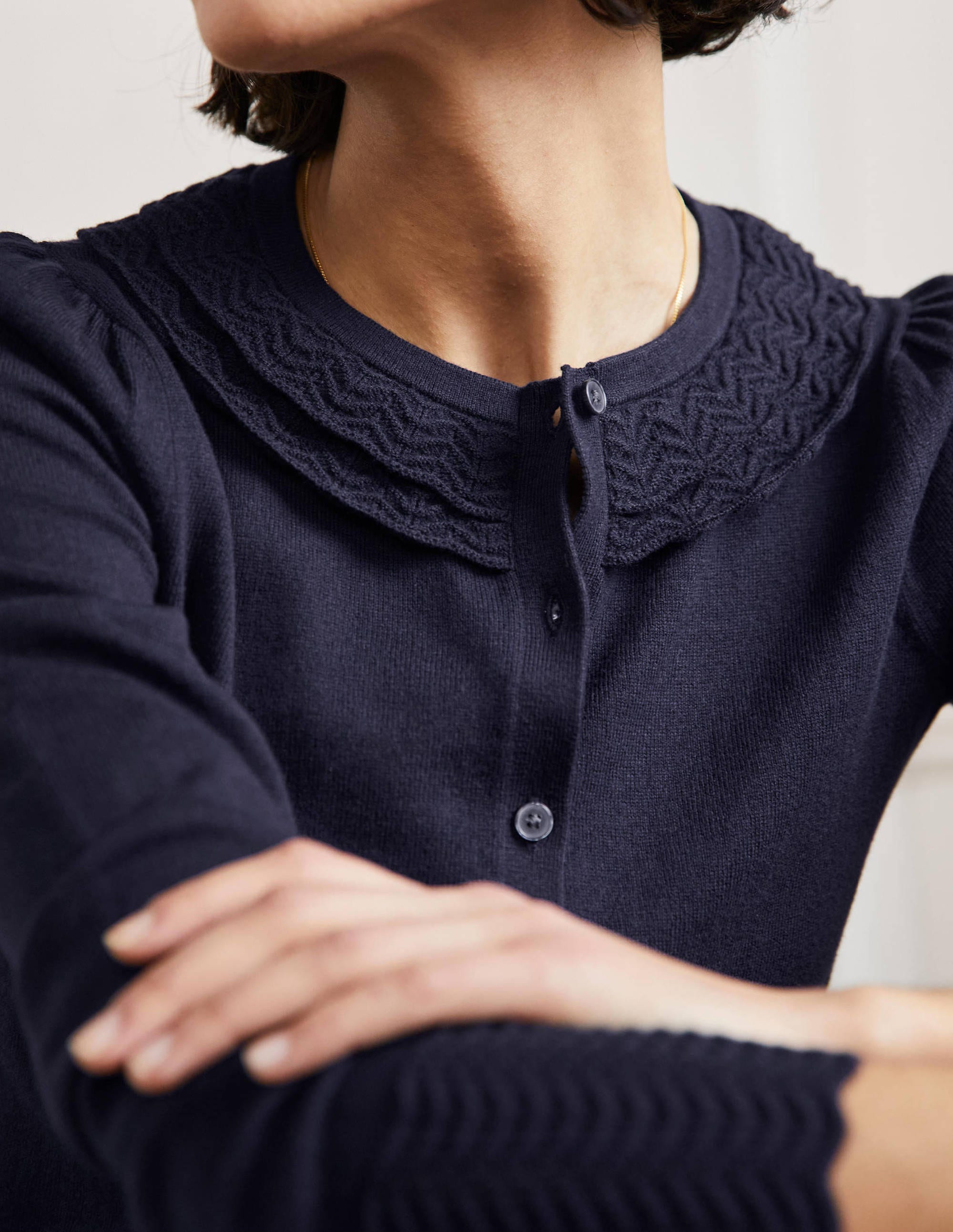 Collar Detail Cardigan-Navy - Image 2