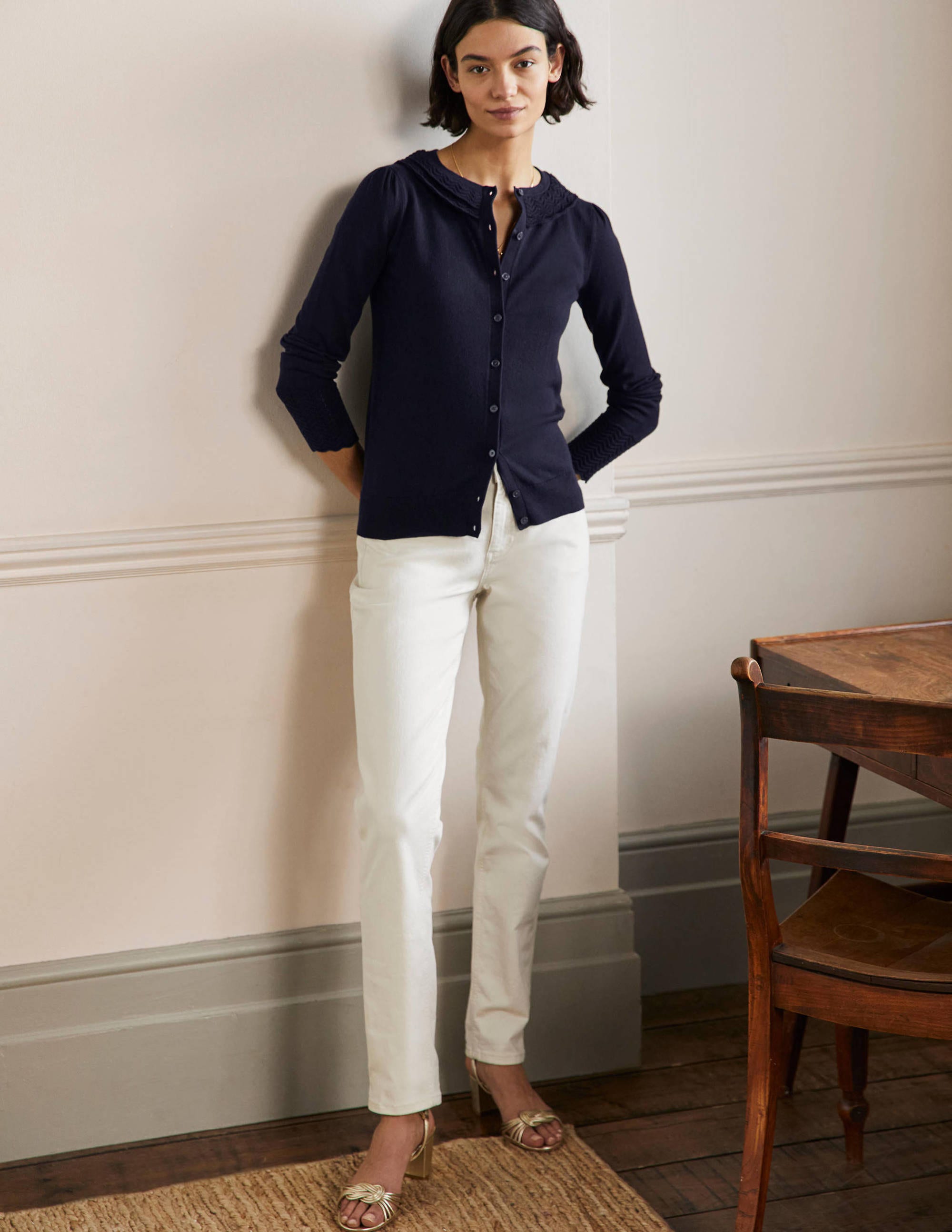 Collar Detail Cardigan-Navy - Image 4