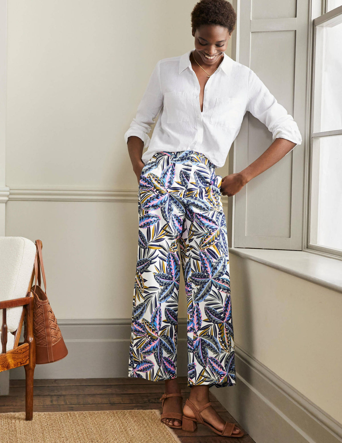 High Waisted Richmond Pants-Multi, Exotic Leaves - Image 1