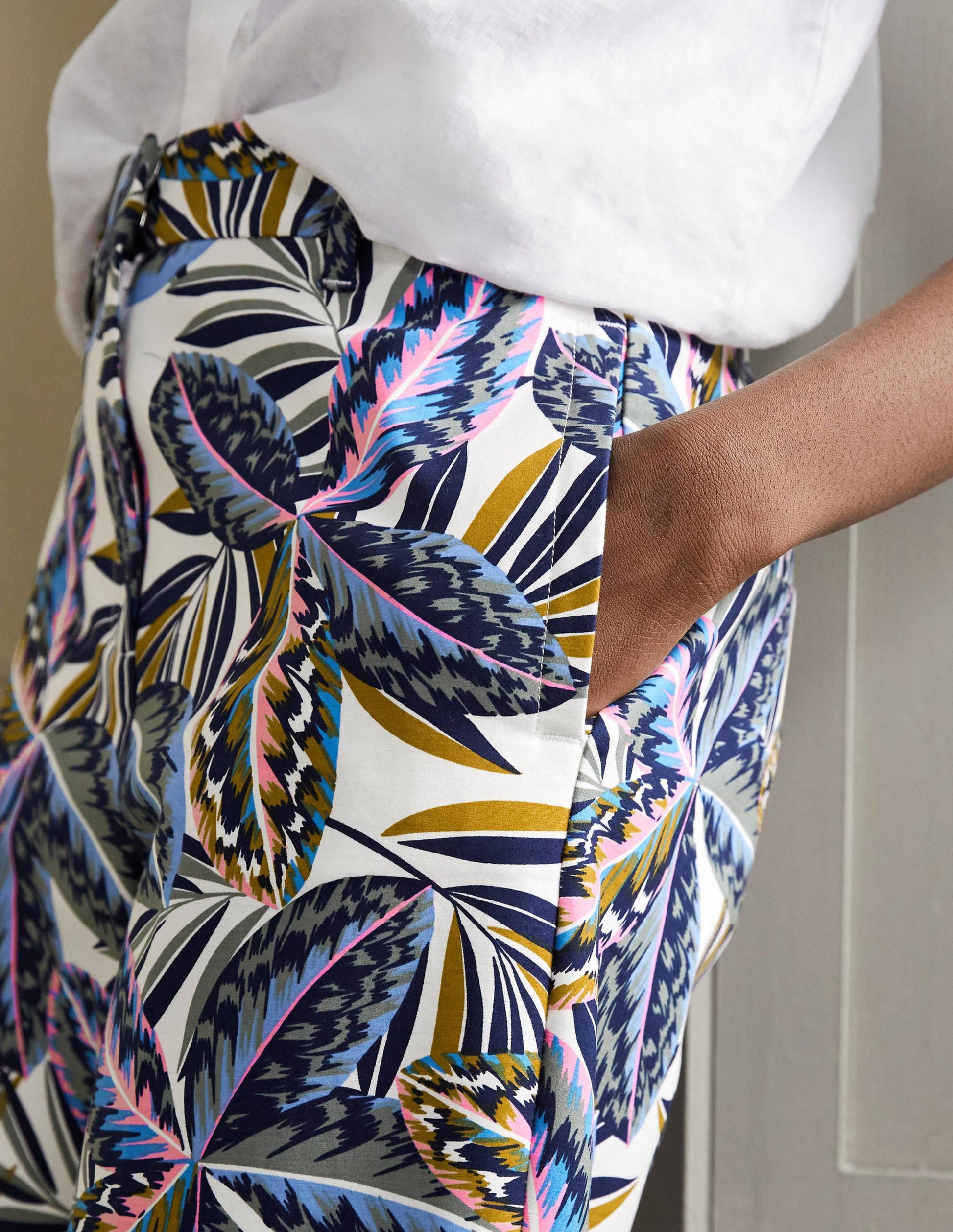 High Waisted Richmond Pants-Multi, Exotic Leaves-2
