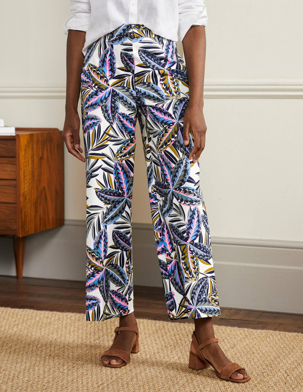 High Waisted Richmond Pants-Multi, Exotic Leaves-4