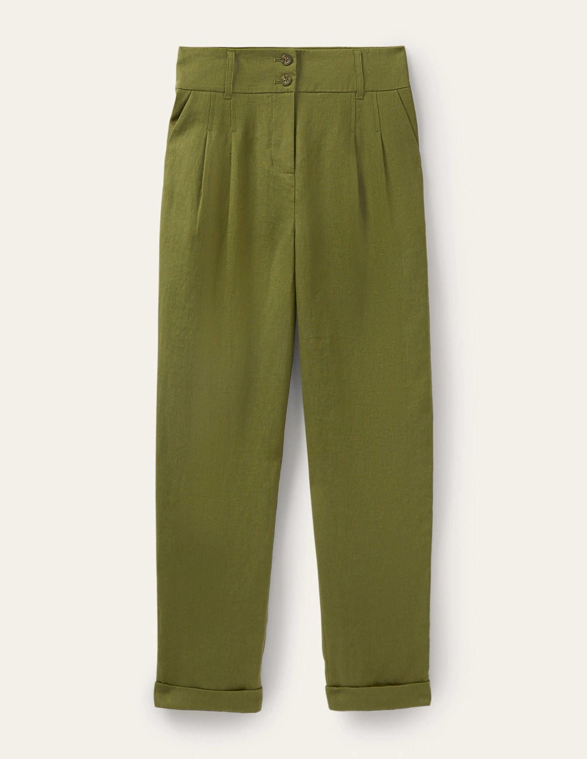 Pleated Turn Up Linen Pants-Pea Green - Image 5