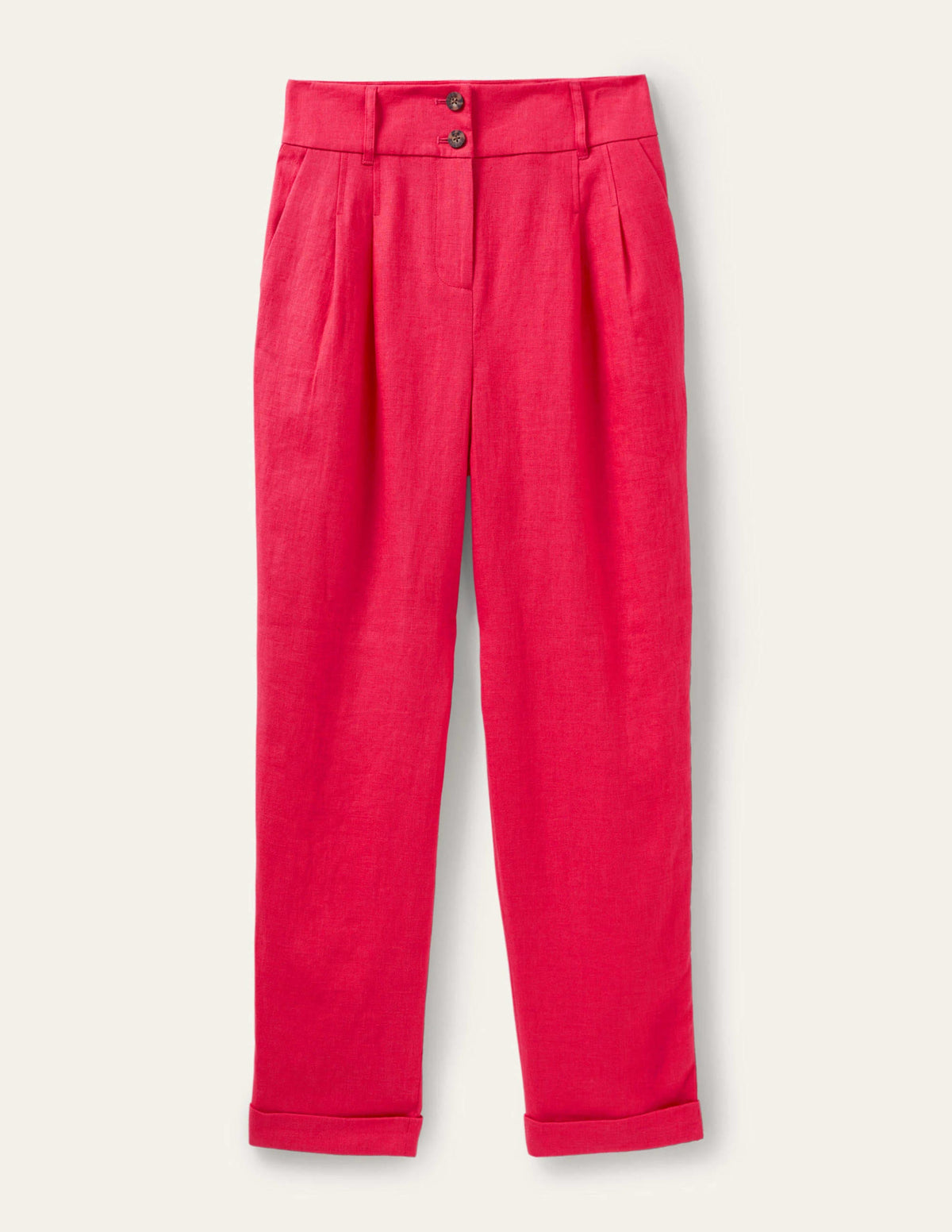 Pleated Turn Up Linen Pants-Radish Pink - Image 5