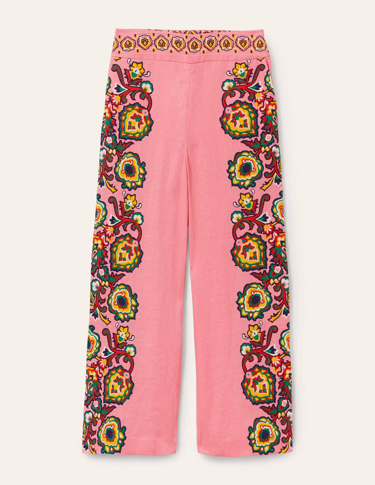 Printed Linen Pants-Azalea, Decorative Blooms - Image 5