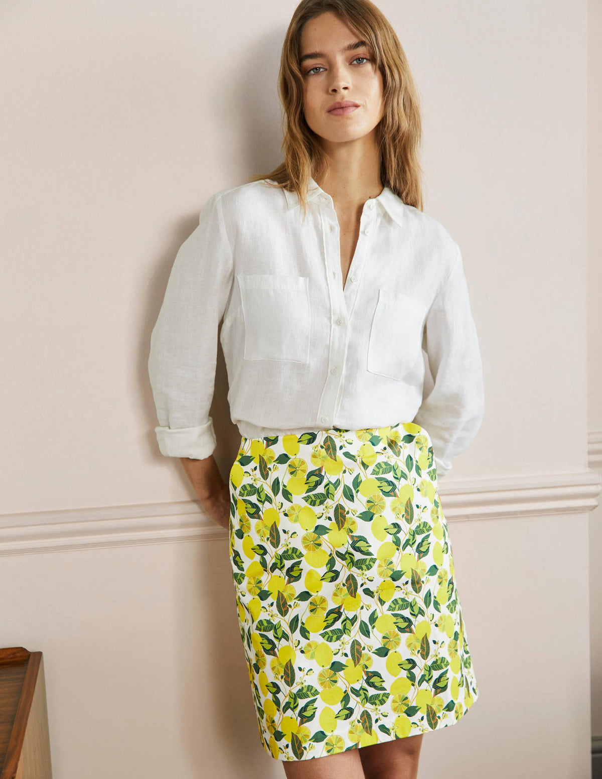 Printed A-line Mini Skirt-Ivory, Lemon Vine-1