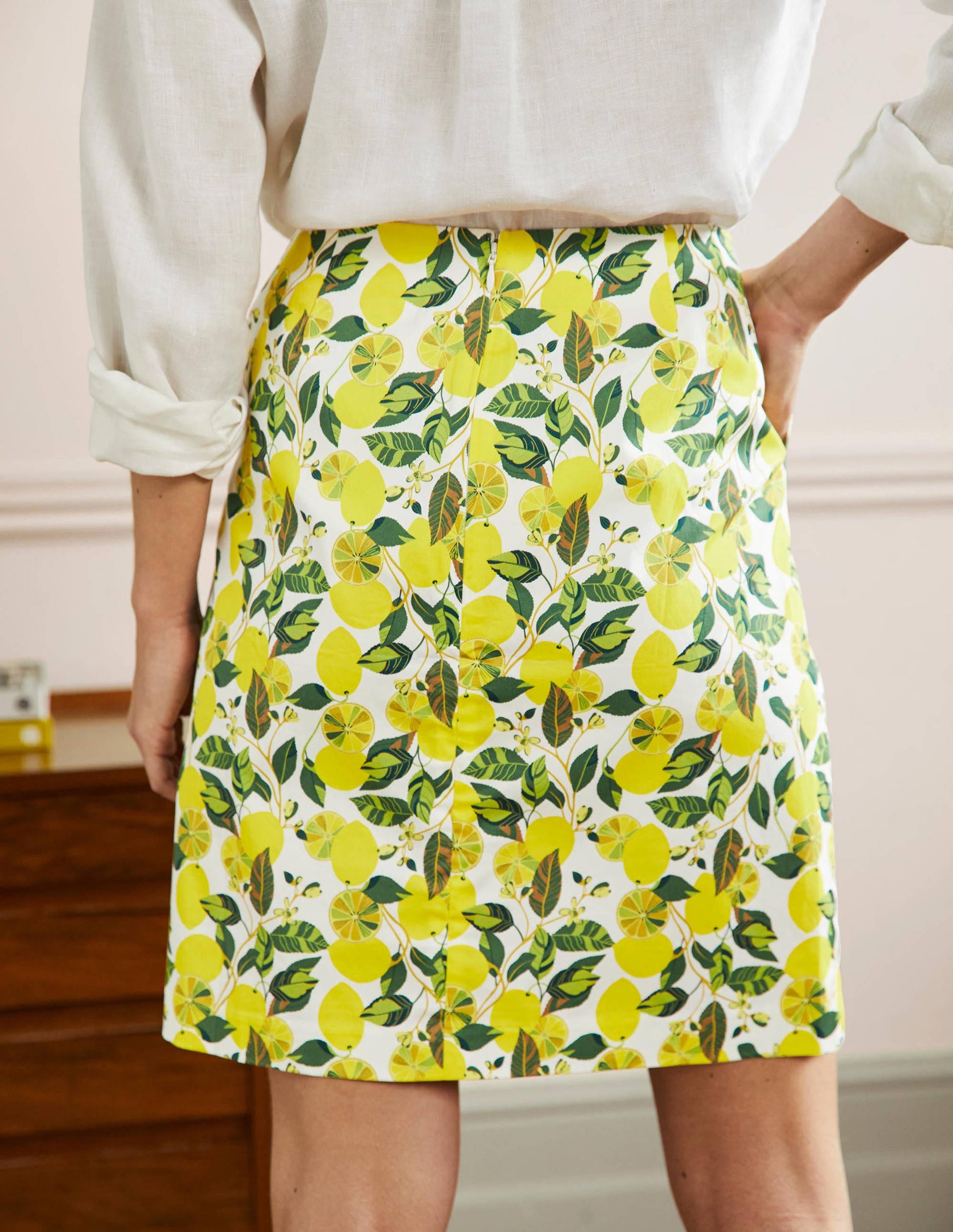 Printed A-line Mini Skirt-Ivory, Lemon Vine-3