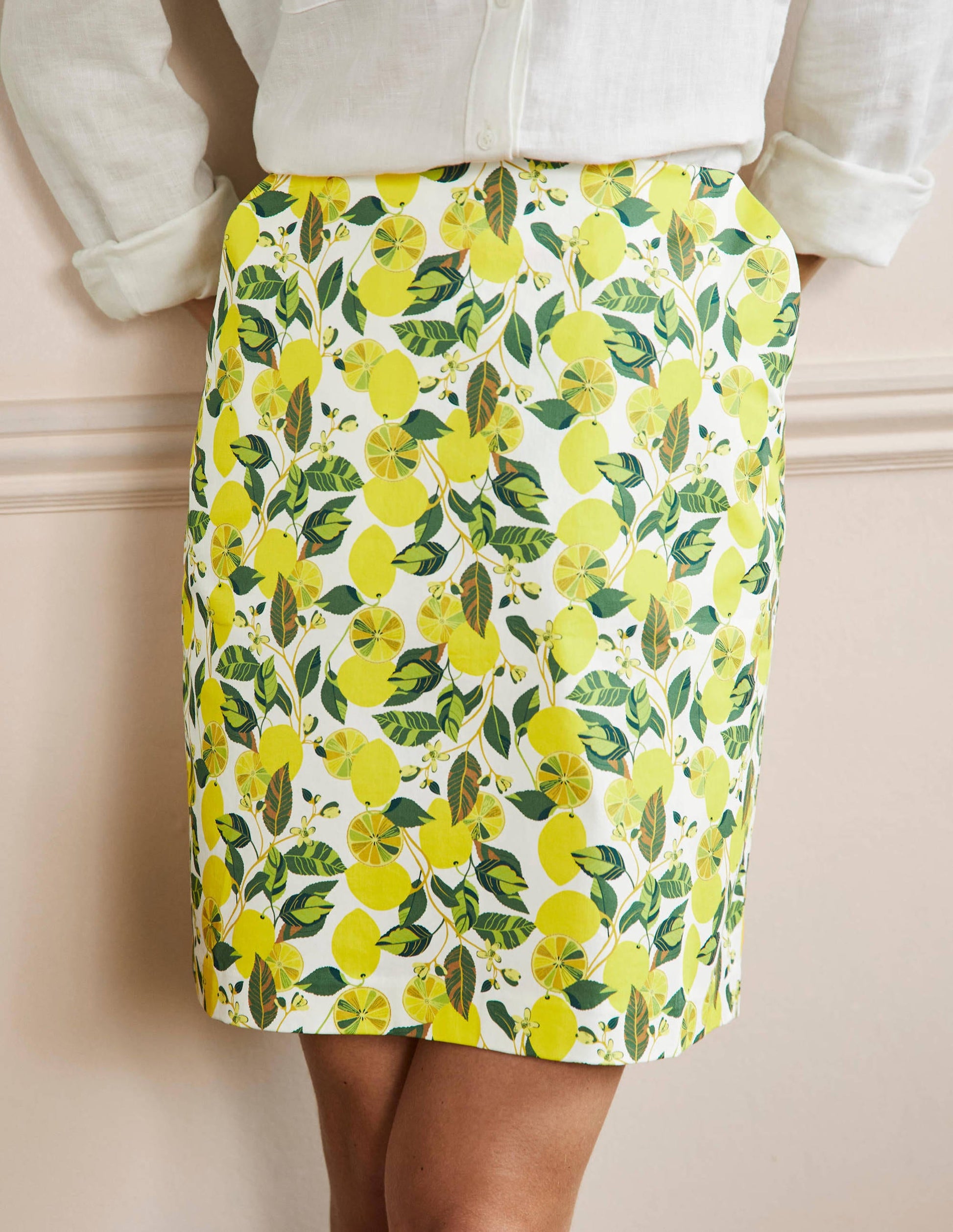 Printed A-line Mini Skirt-Ivory, Lemon Vine-4