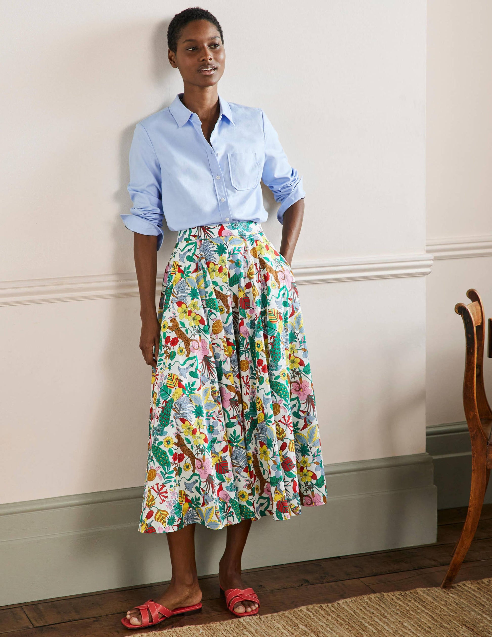 Full Cotton Midi Skirt-Multi, Exotic Paradise-6