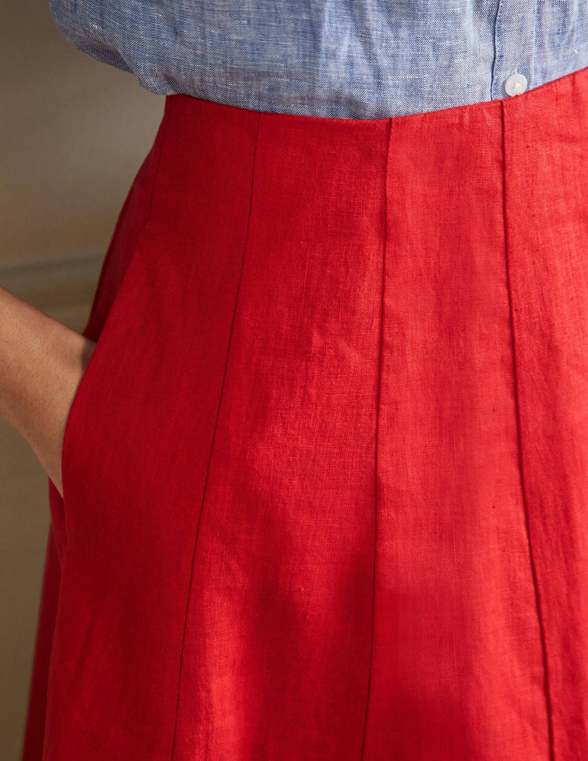 Panelled Linen Mini Skirt-Cherry Red - Image 2