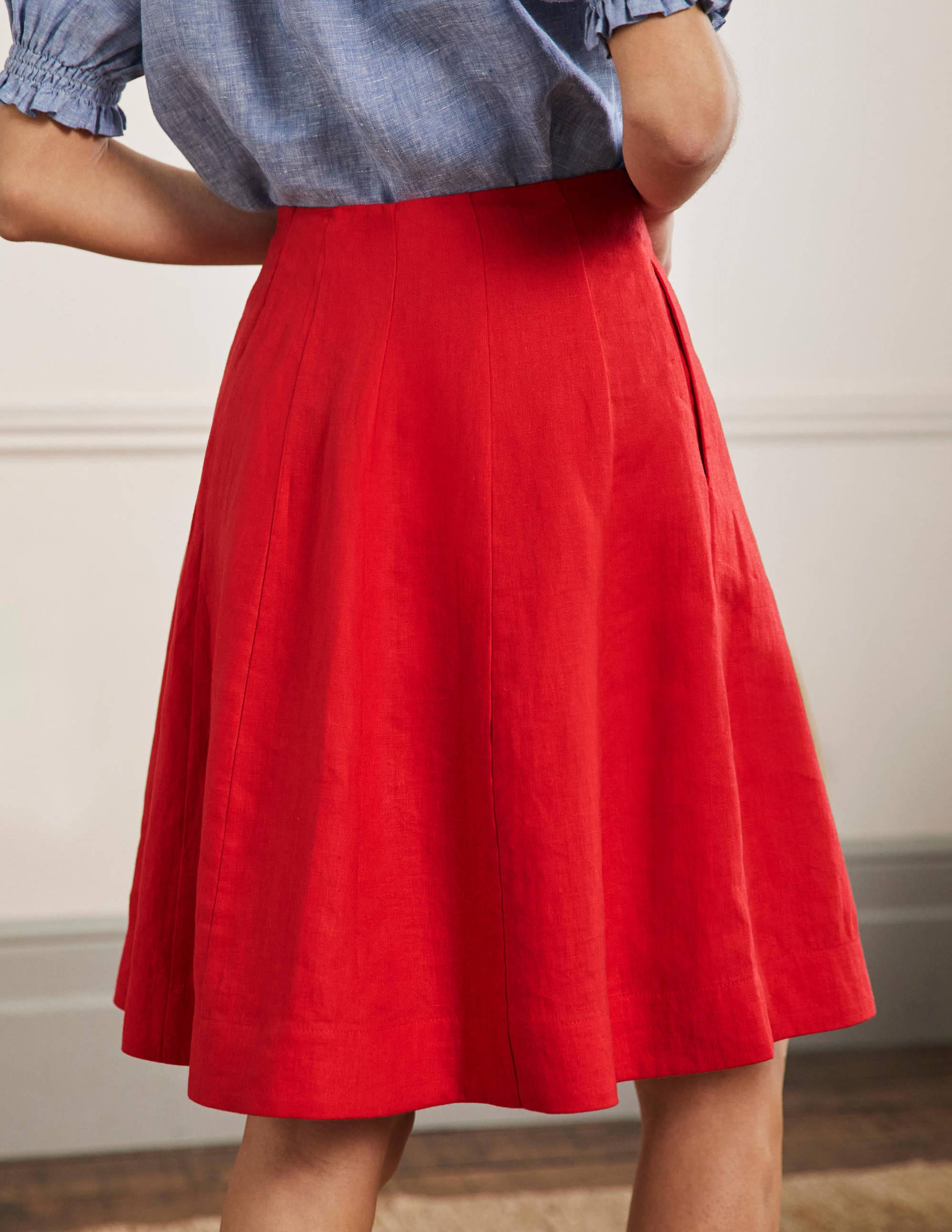 Panelled Linen Mini Skirt-Cherry Red - Image 3