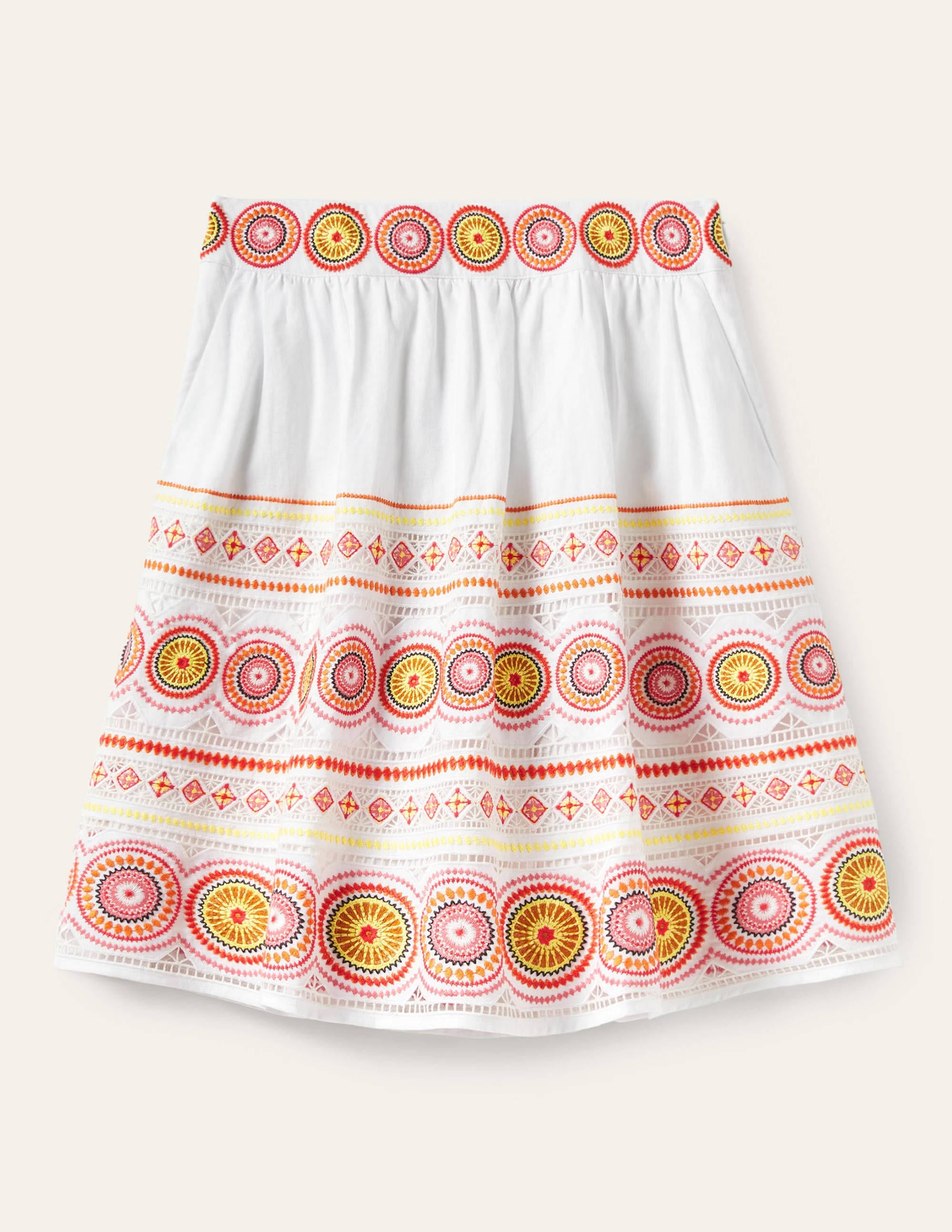 Tamsin Embroidered Linen Skirt-White, Embroidery - Image 6