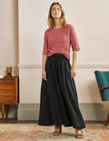 Pull-on Linen Maxi Skirt-Black