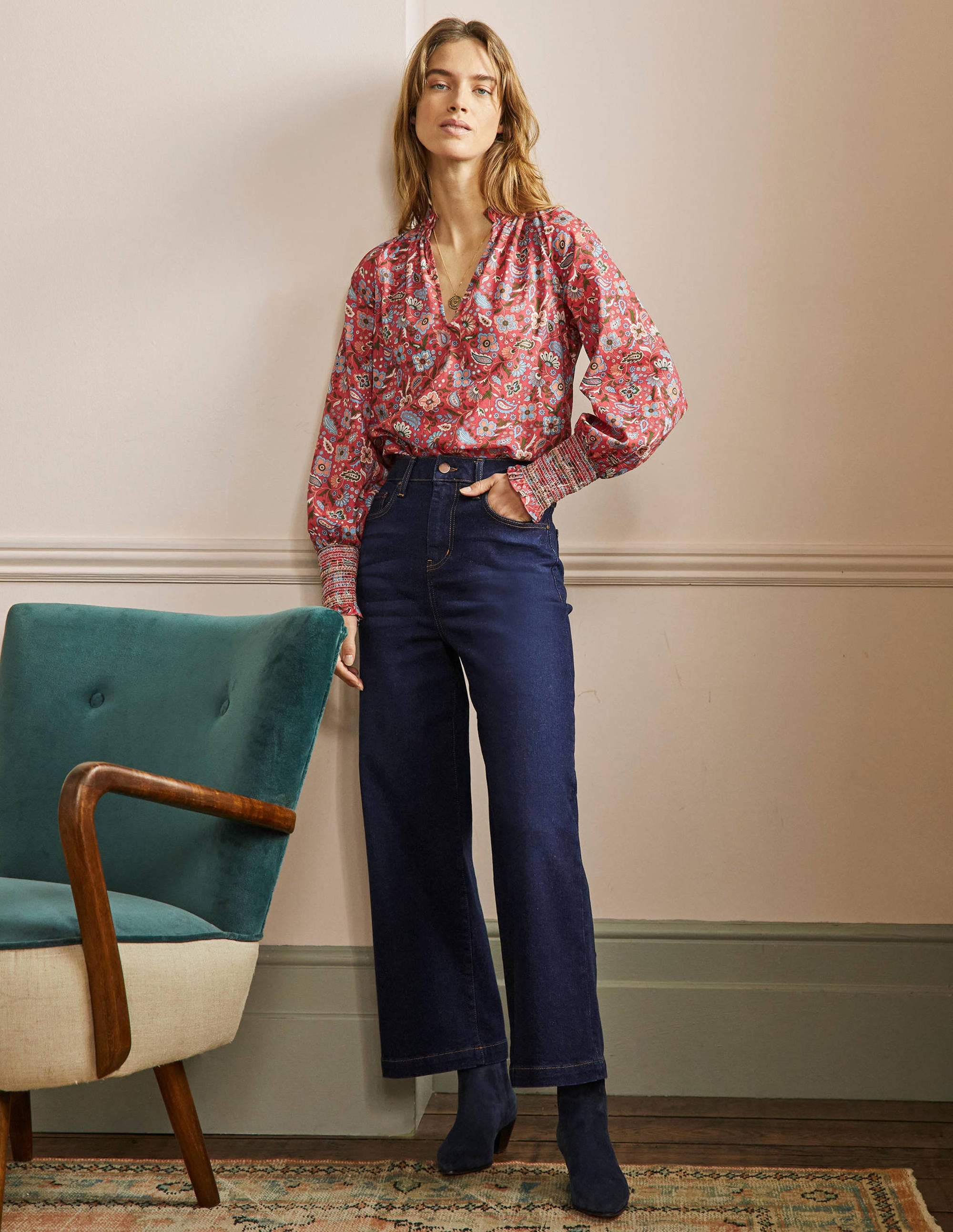 Cropped Wide Leg Jeans-Indigo - Image 1