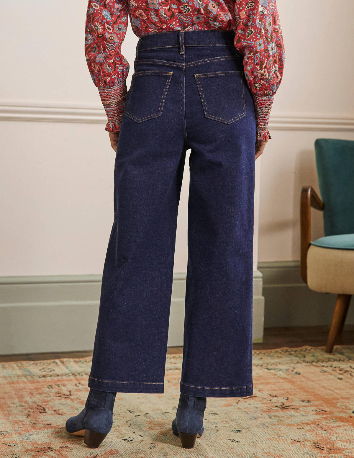 Cropped Wide Leg Jeans-Indigo - Image 3