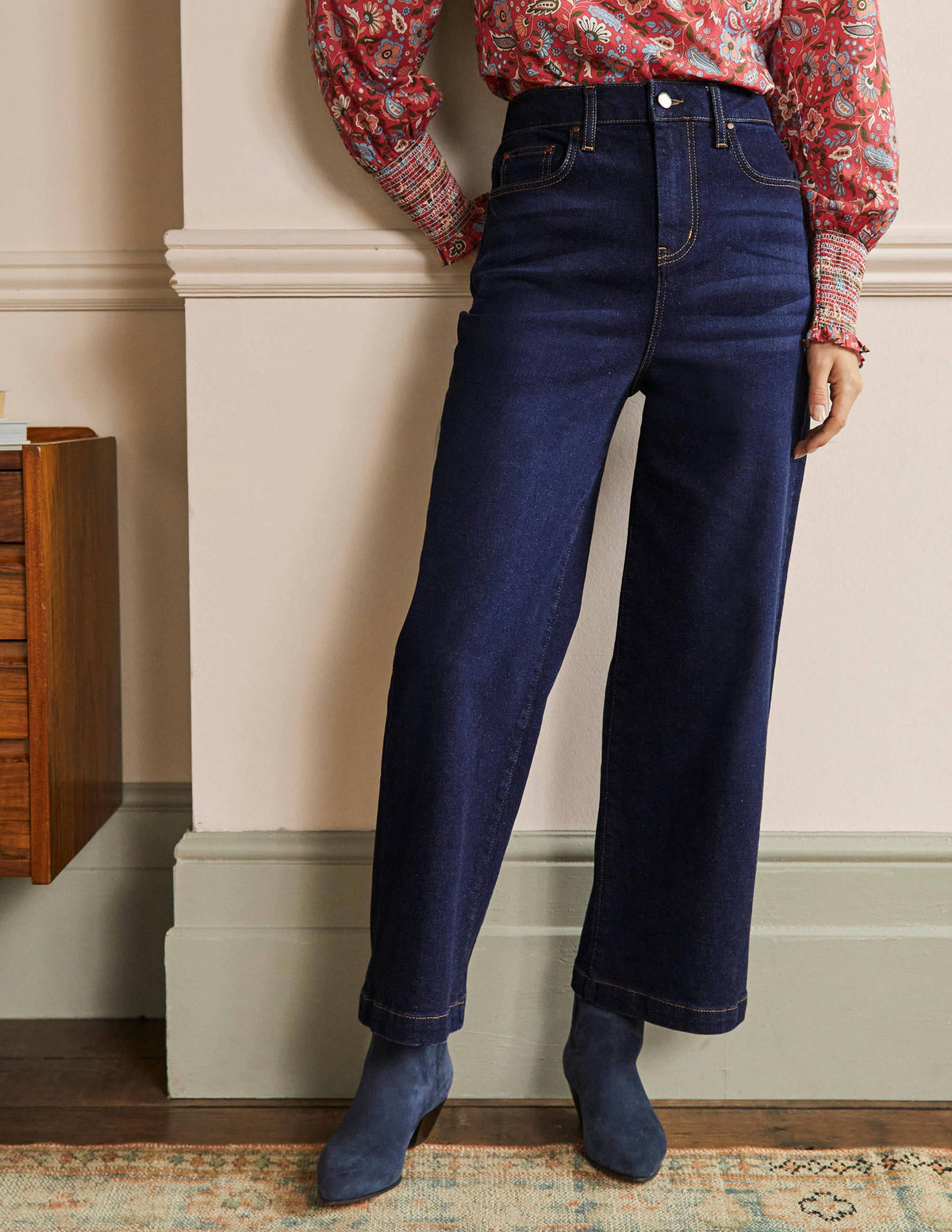 Cropped Wide Leg Jeans-Indigo - Image 4