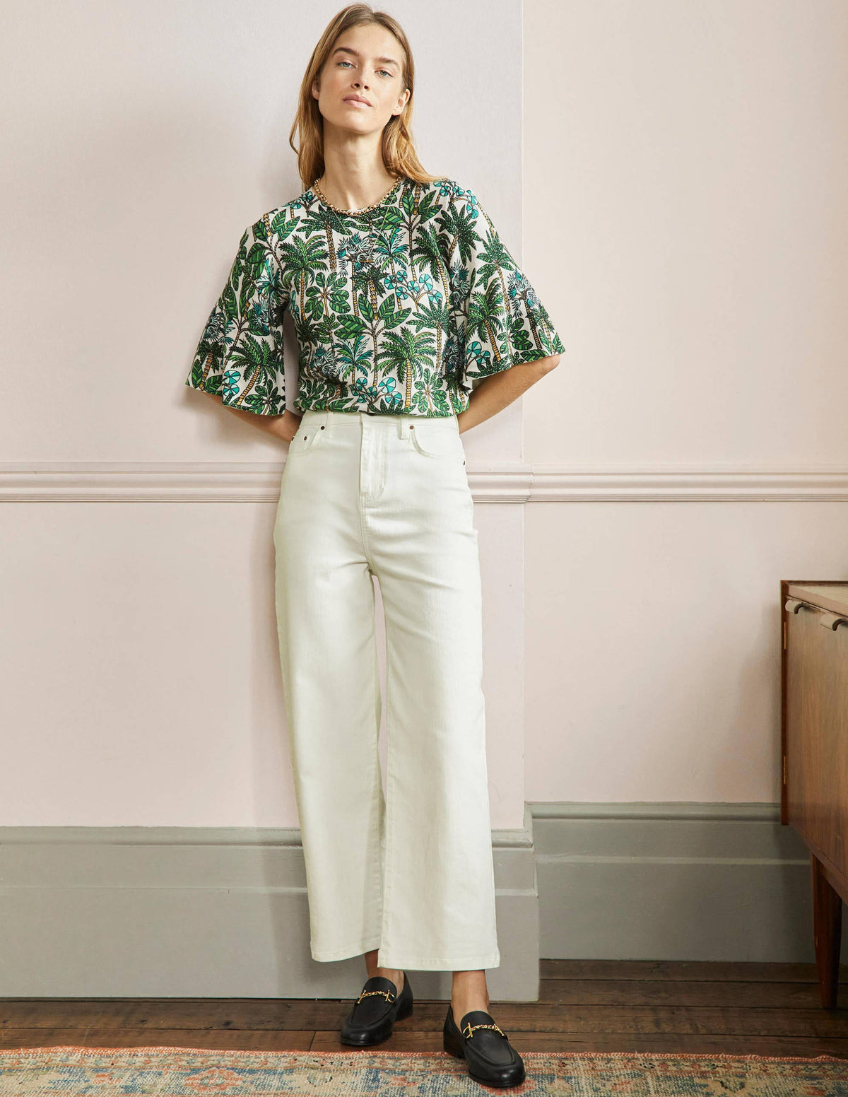 Cropped Wide Leg Jeans-Ecru - Image 6