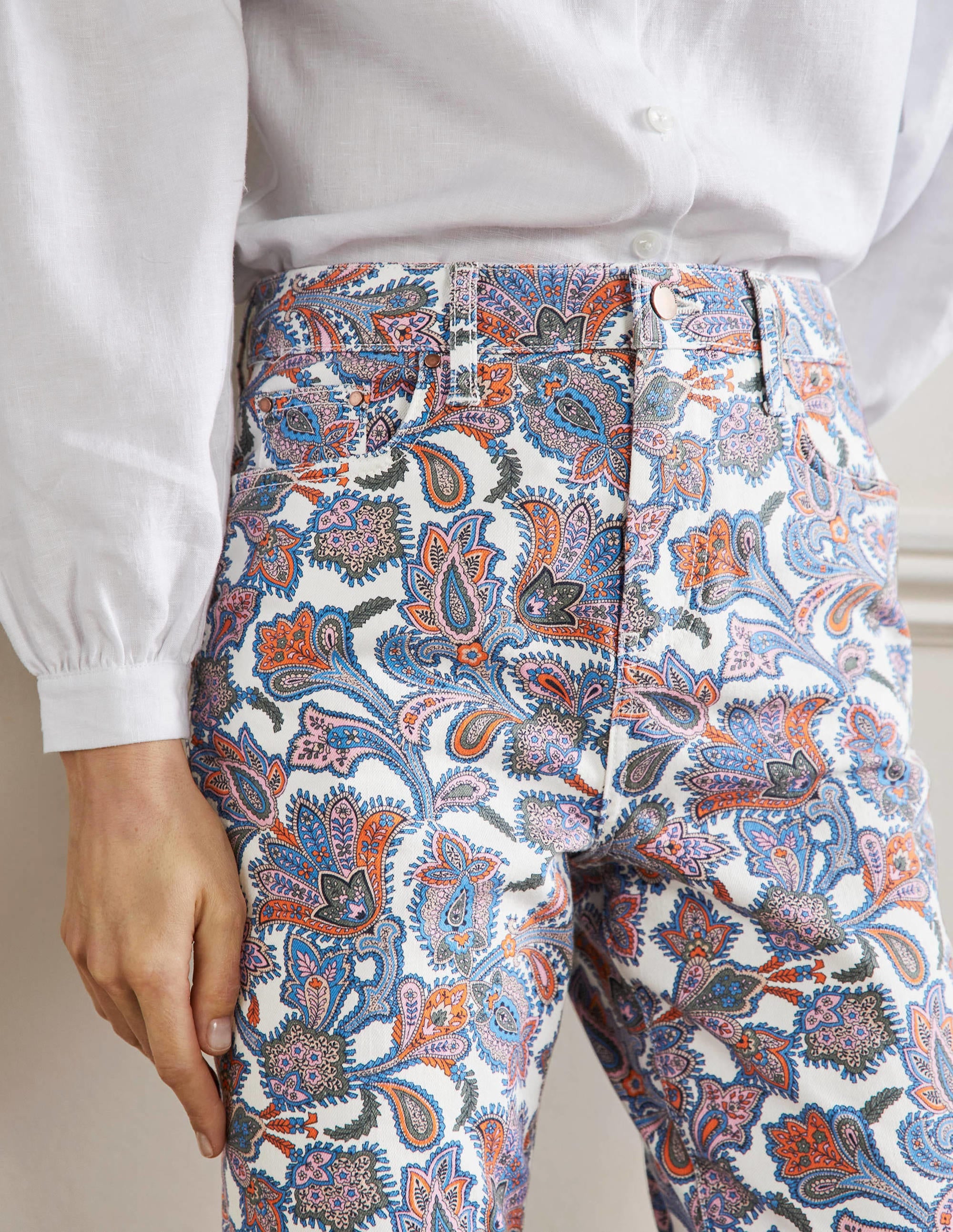 Cropped Flare Jeans-Ivory, Paisley Bud - Image 2