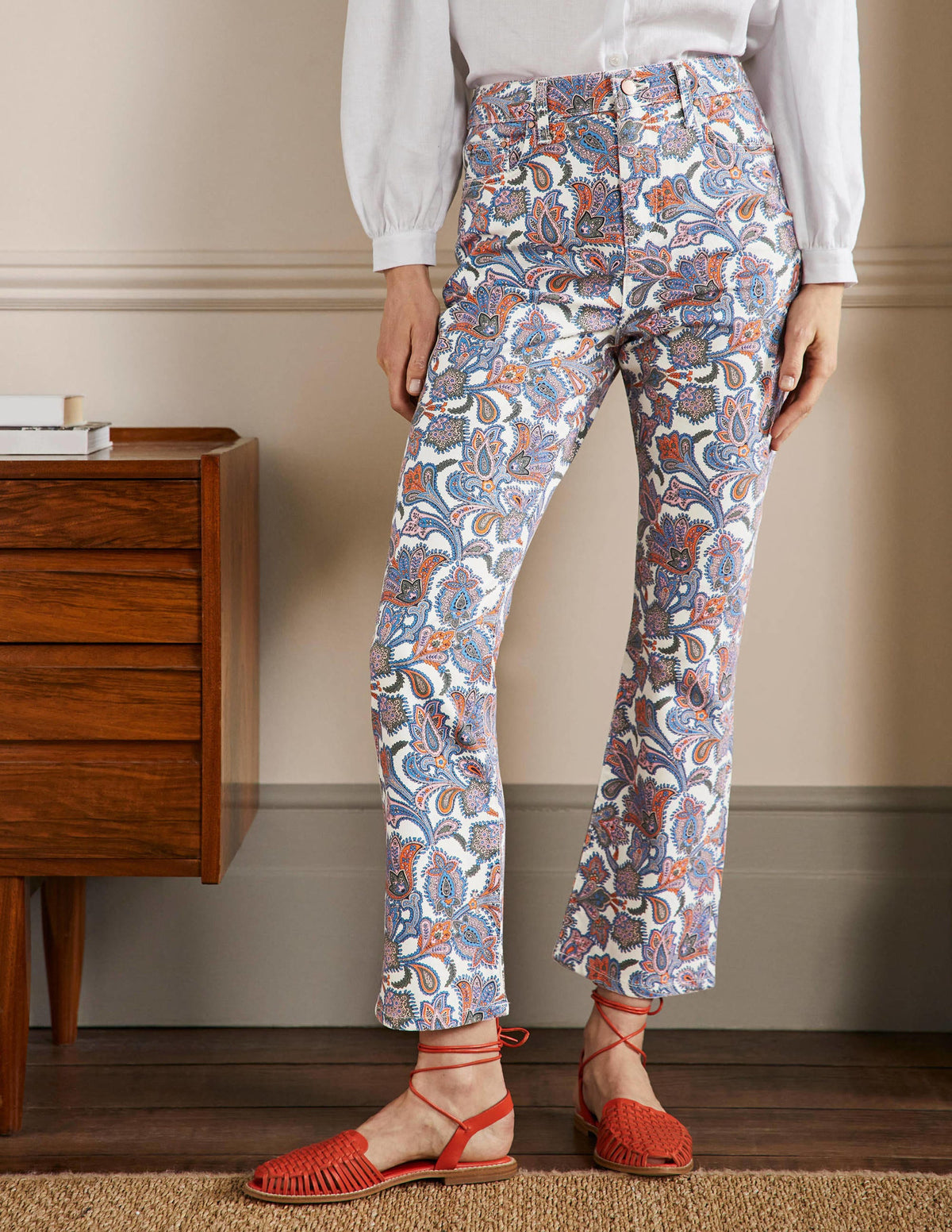Cropped Flare Jeans-Ivory, Paisley Bud-4