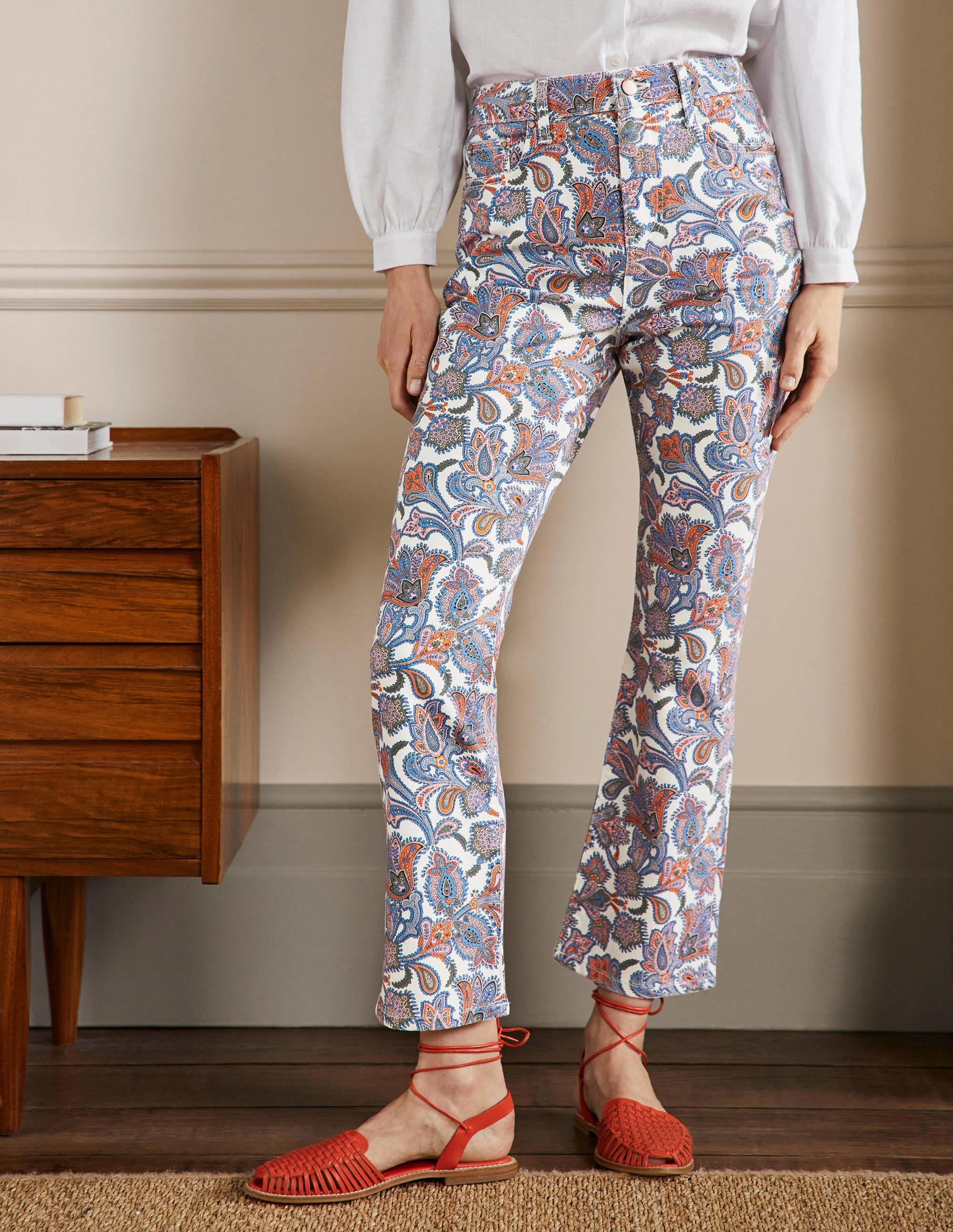 Cropped Flare Jeans-Ivory, Paisley Bud - Image 4