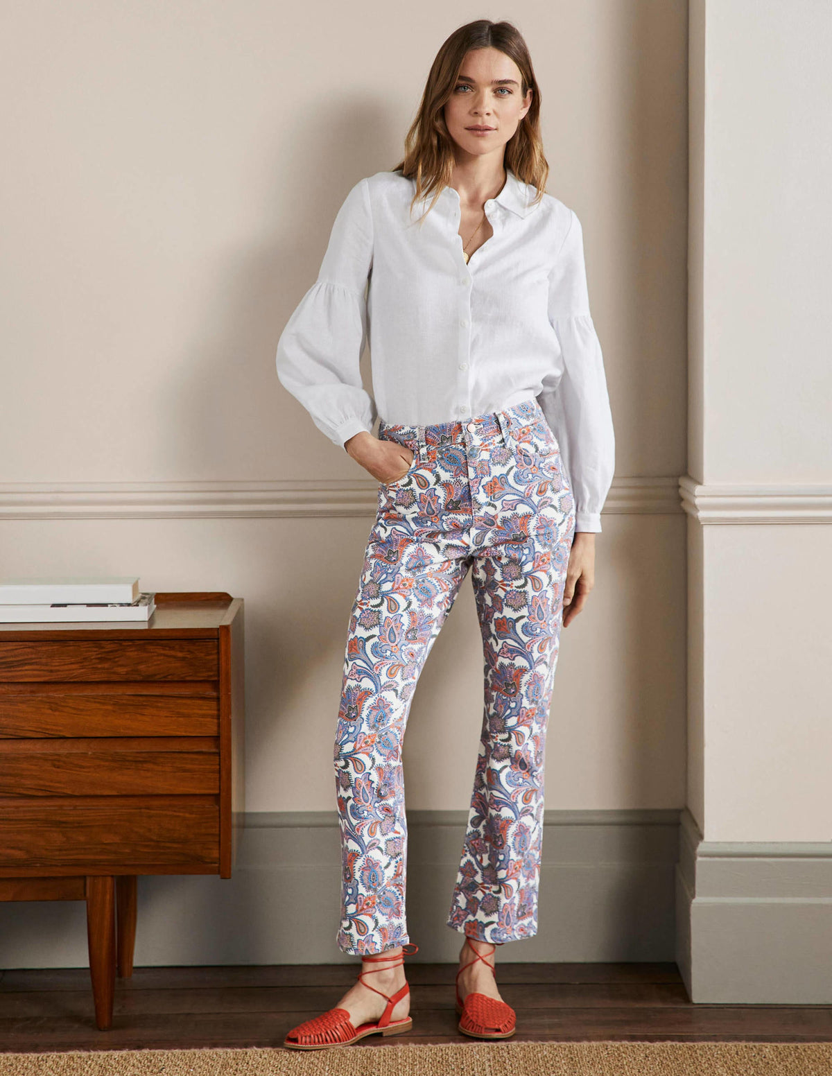 Cropped Flare Jeans-Ivory, Paisley Bud - Image 5