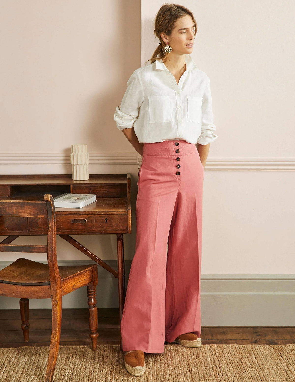 High Waist Flare Pants-Dusty Red - Image 1