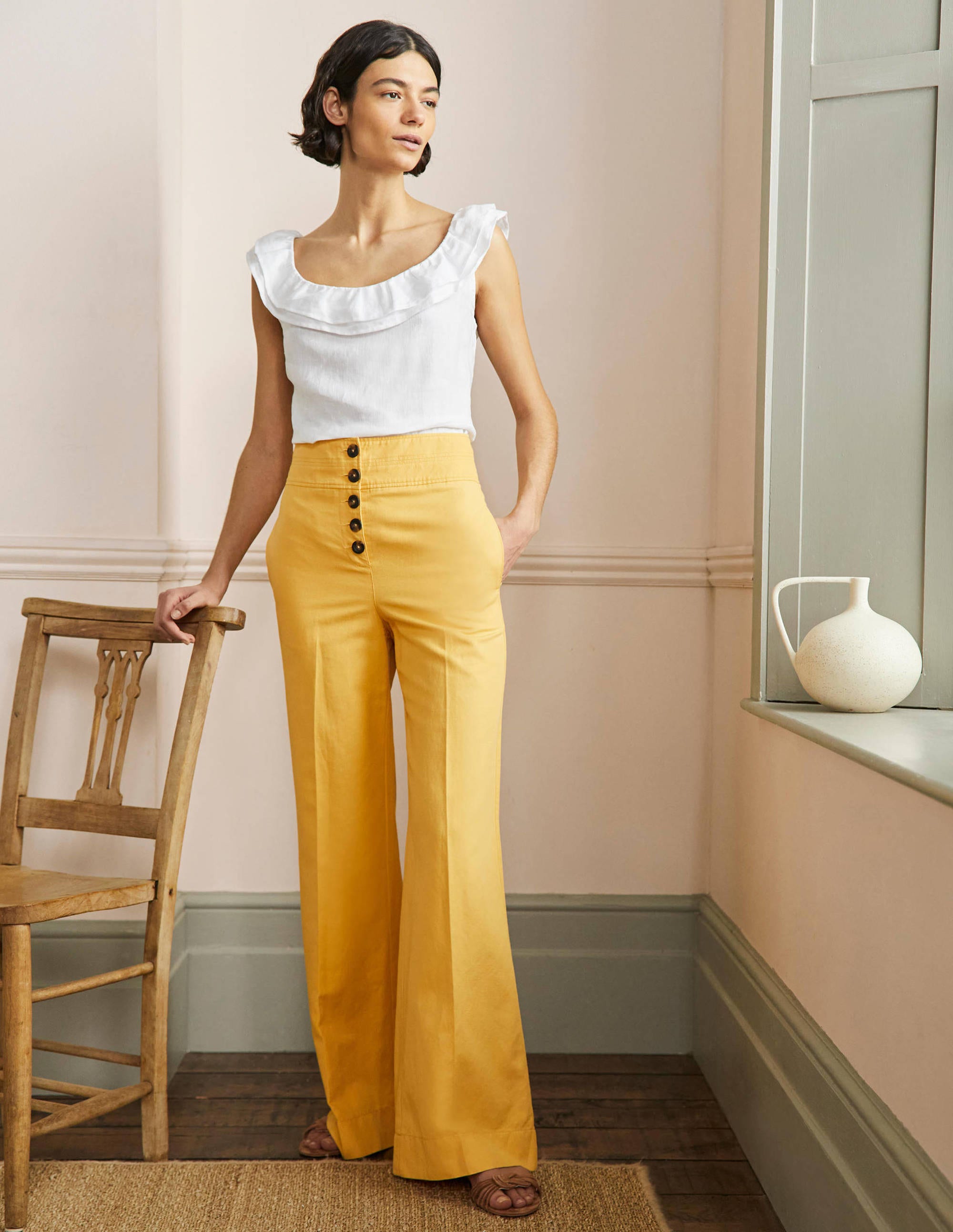 High Waist Flare Pants-Yolk Yellow - Image 1