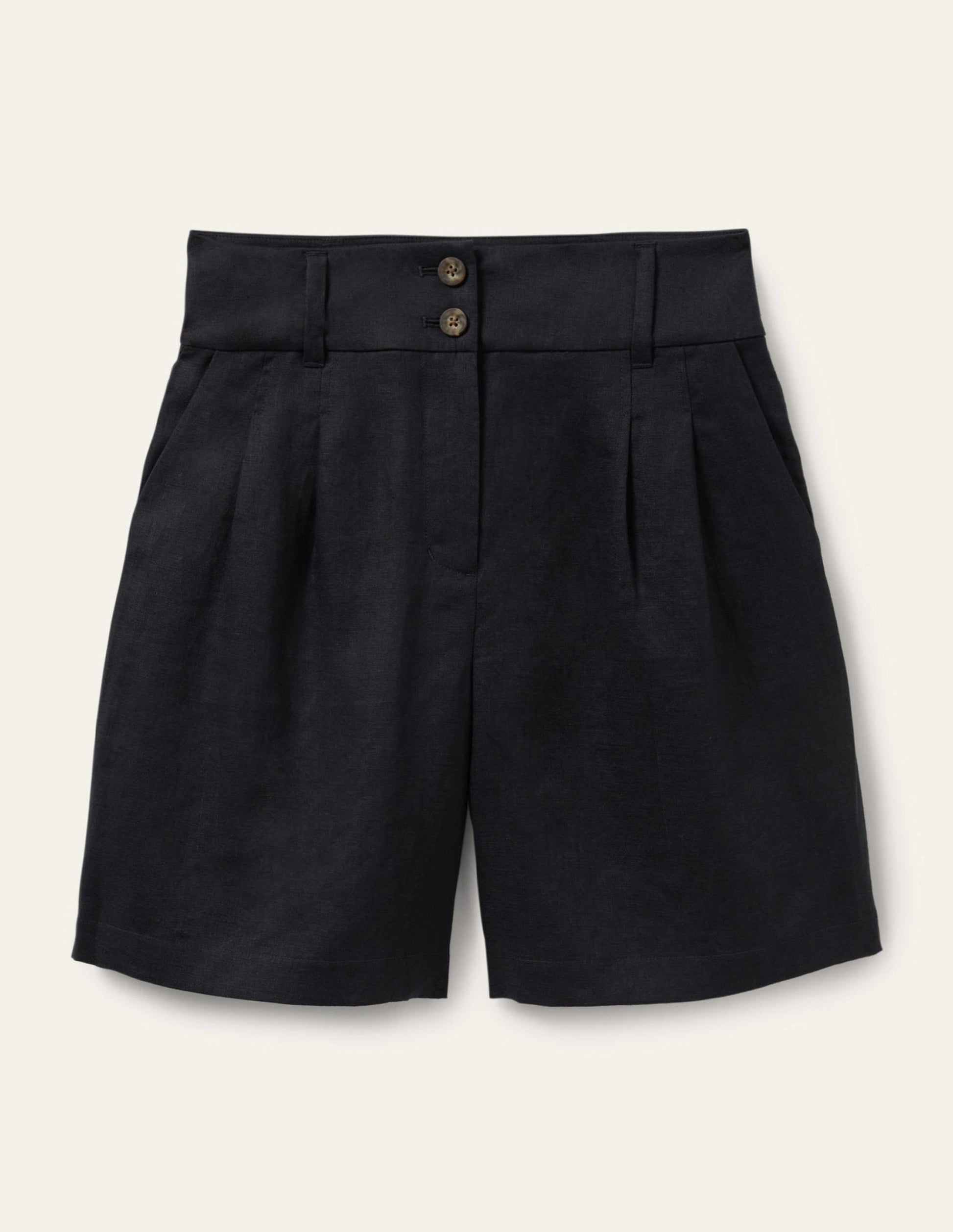 Linen Pleat Shorts-Navy-5