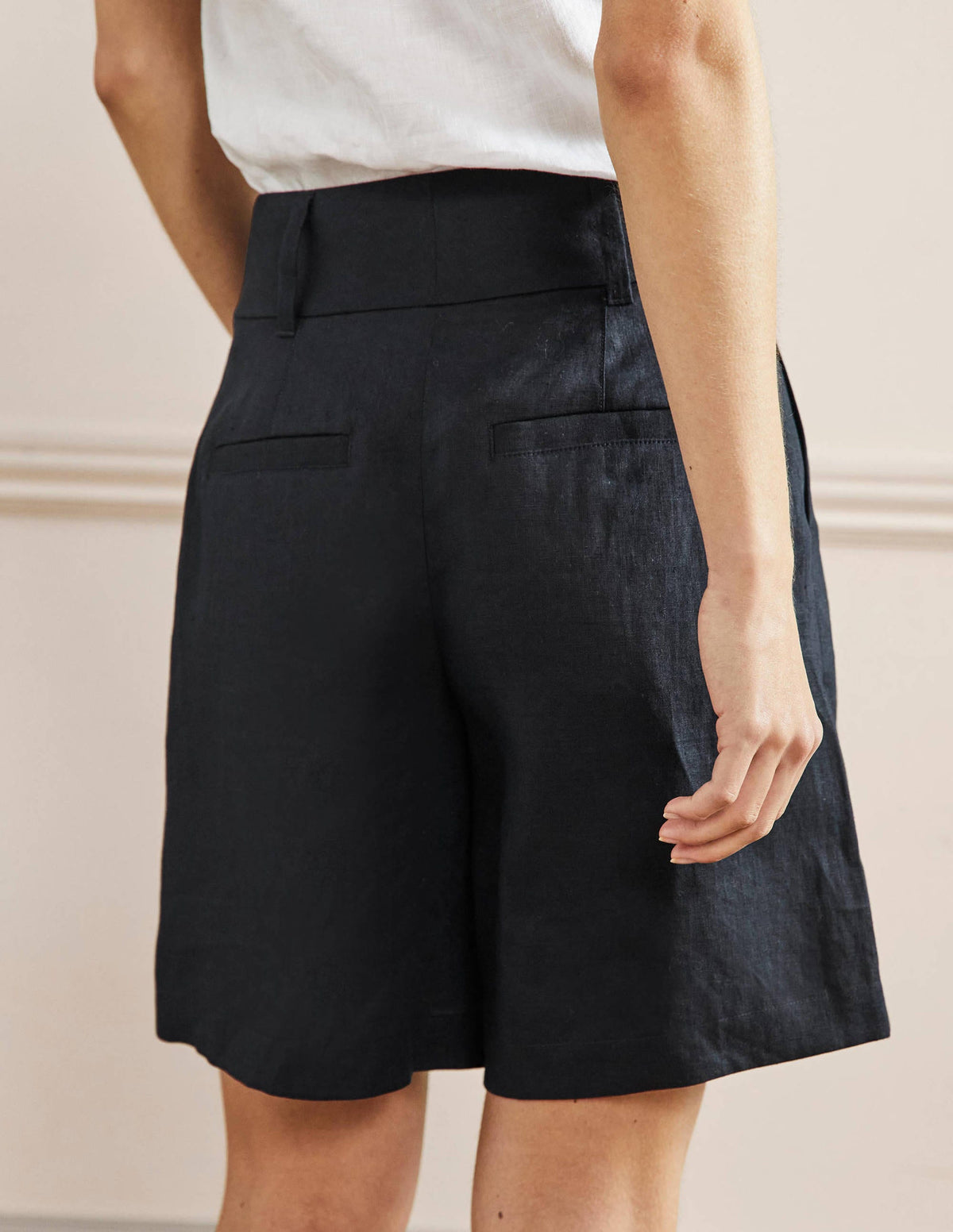 Linen Pleat Shorts-Navy - Image 3