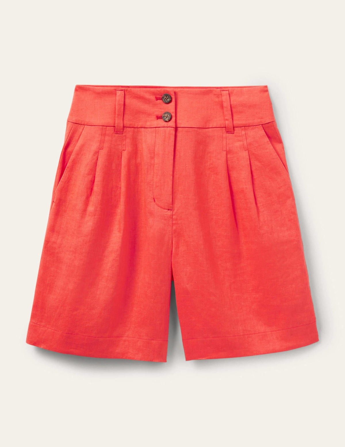 Linen Pleat Shorts-Hot Coral-5