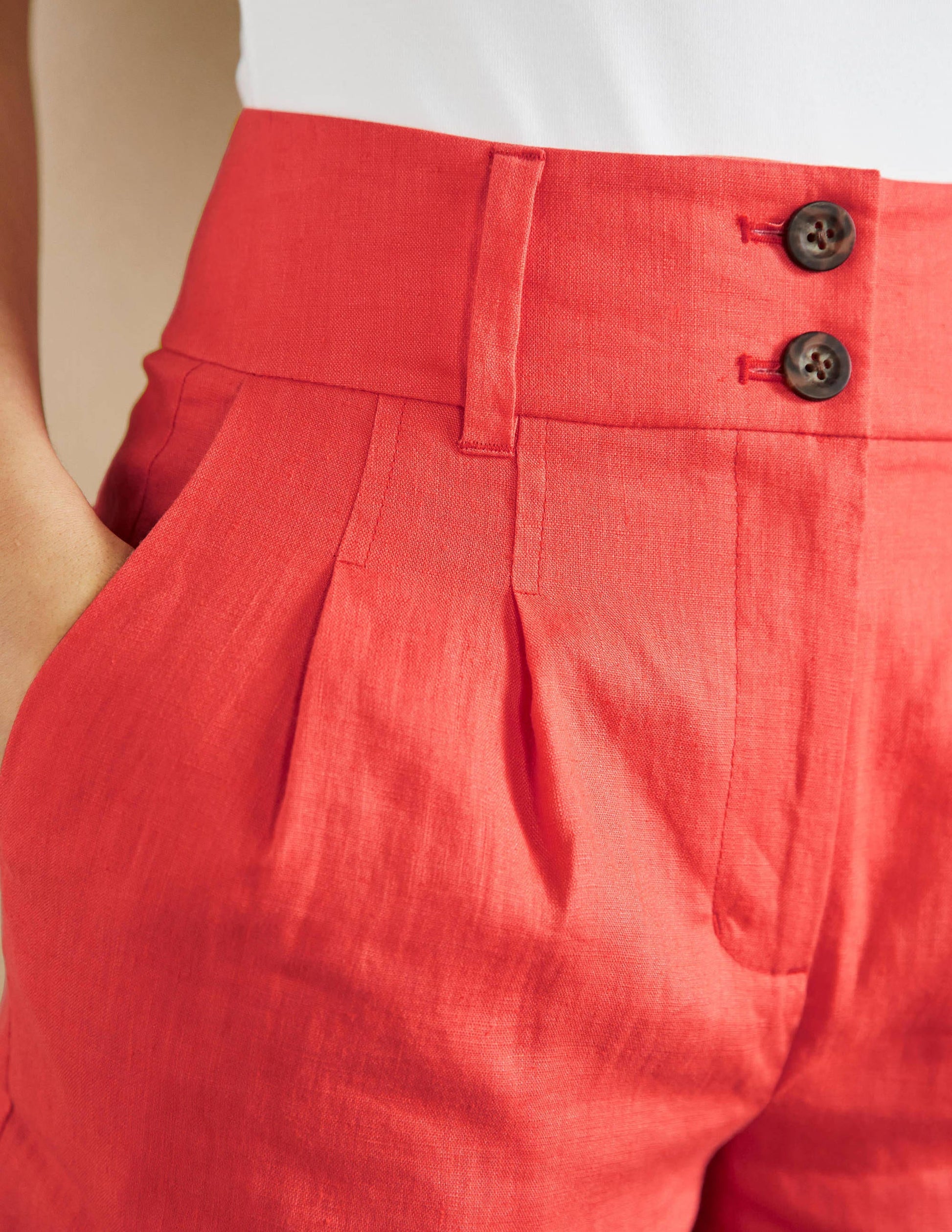 Linen Pleat Shorts-Hot Coral-2