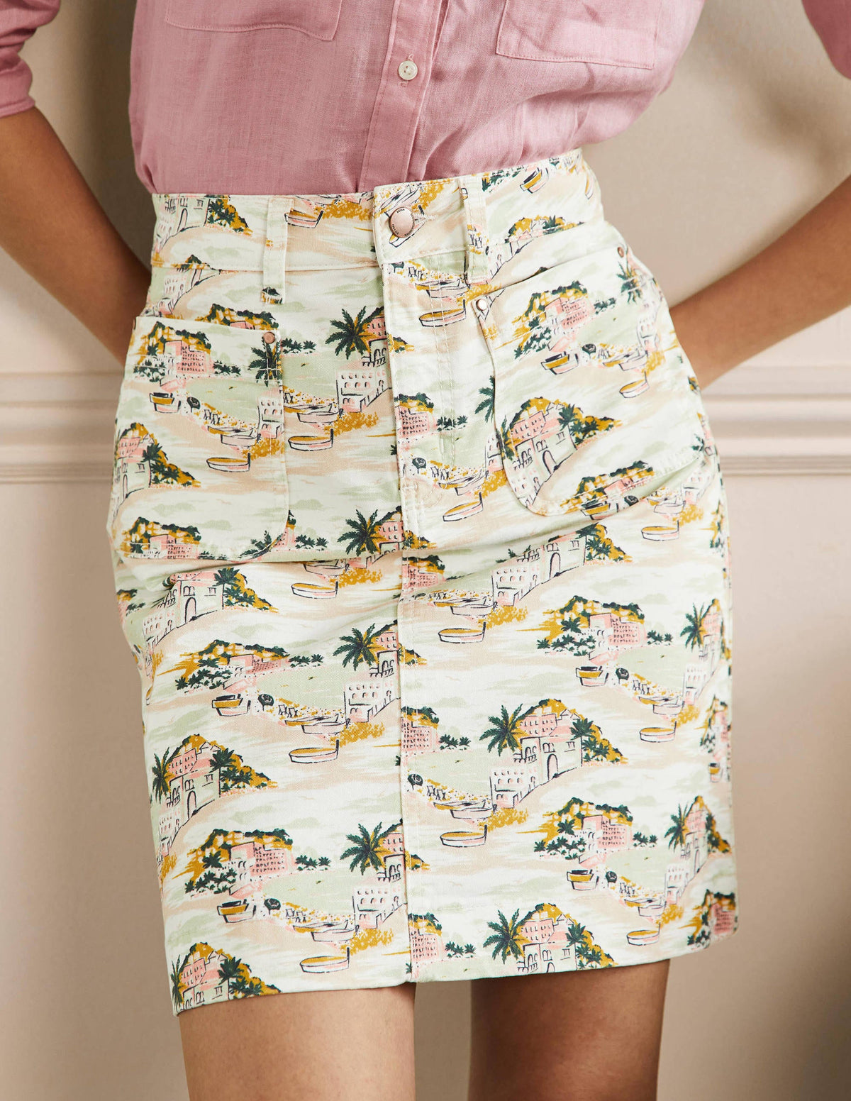 Patch Pocket Skirt-Ivory/Green Paradise Bay-4