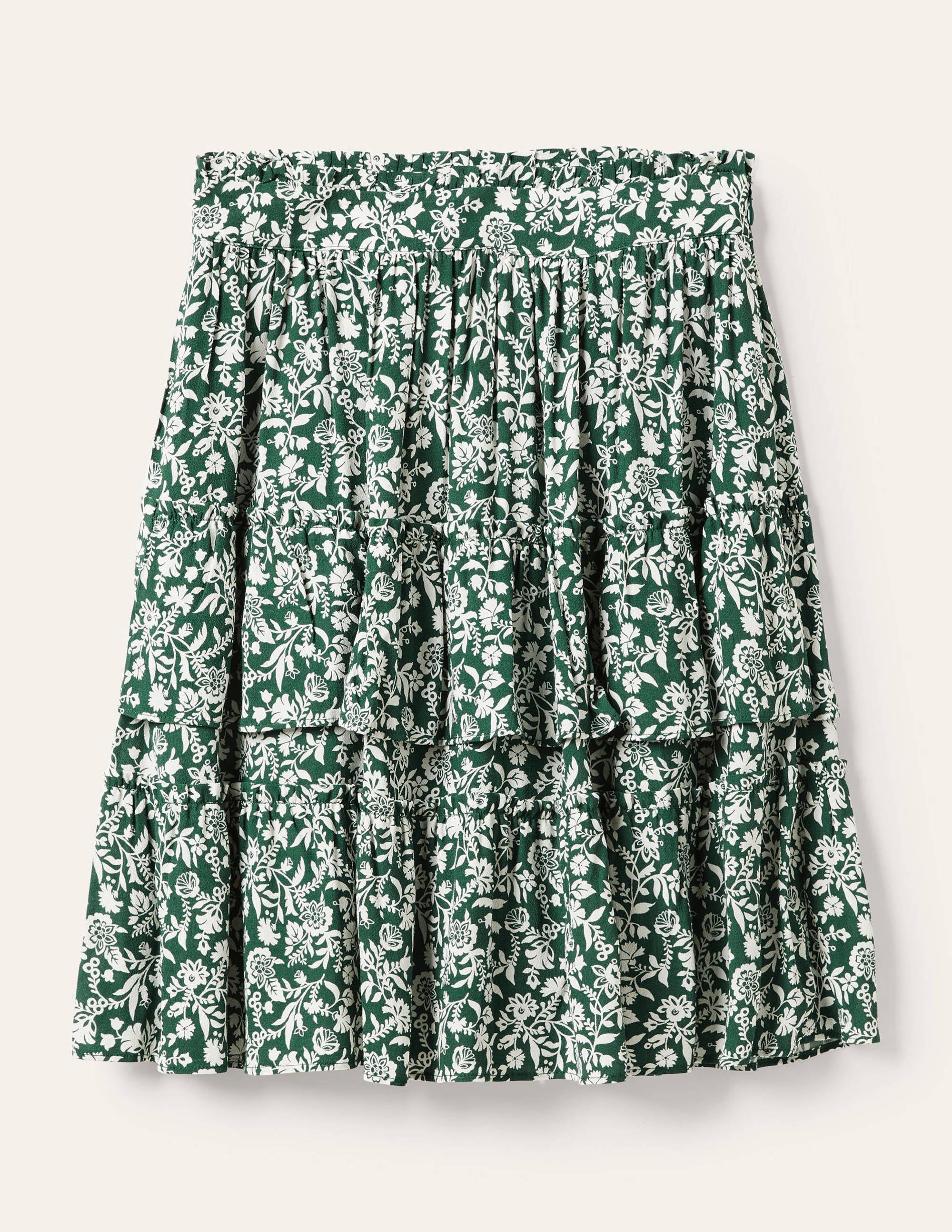 Multi Tiered Crepe Skirt-Trekking Green, Flora Charm - Image 5