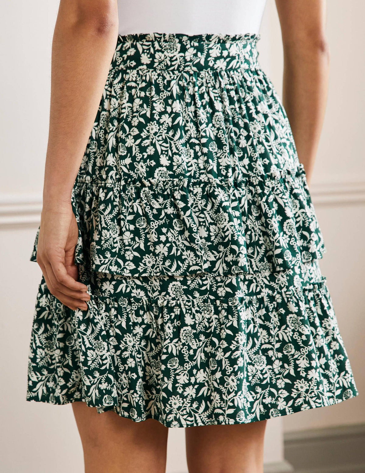 Multi Tiered Crepe Skirt-Trekking Green, Flora Charm - Image 3