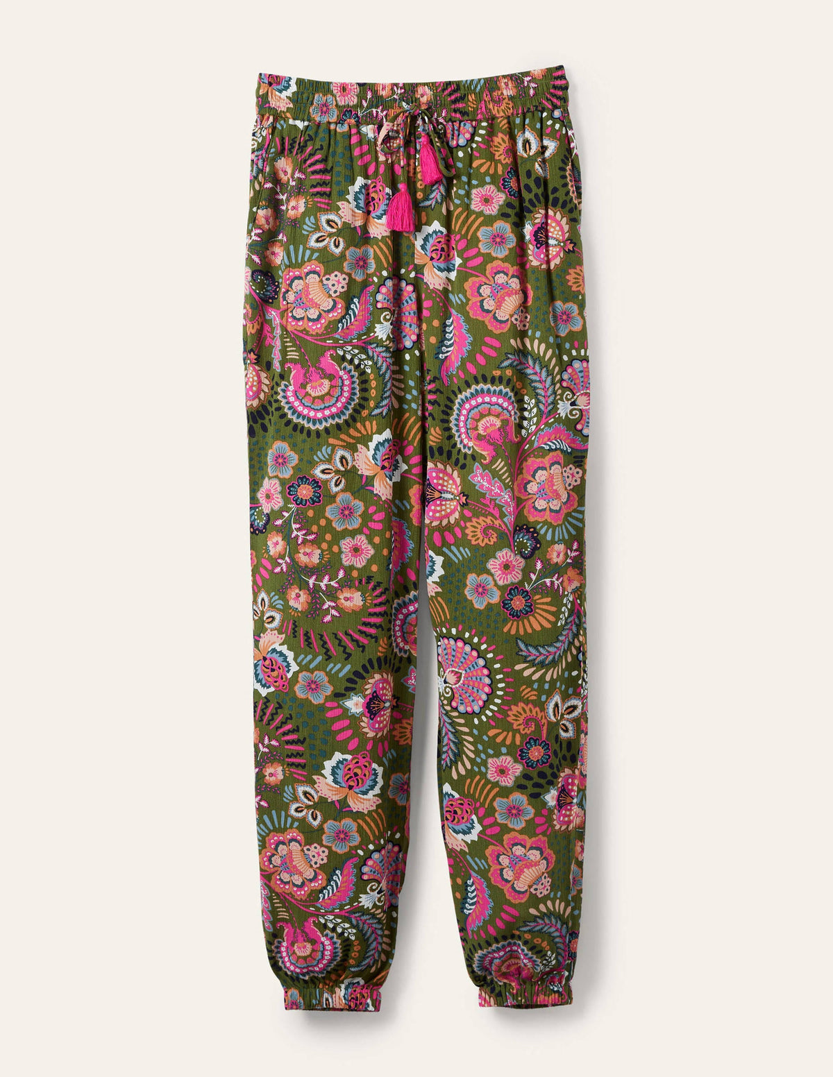 Crinkle Tapered Pants-Pea, Decorative Meadow-5