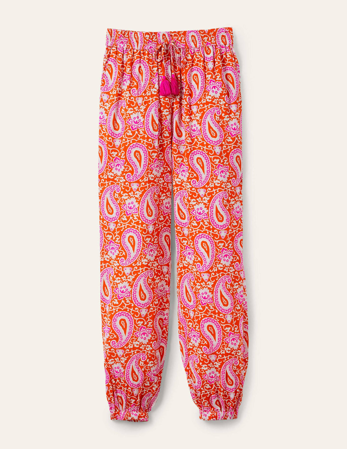 Crinkle Tapered Pants-Papaya, Enchanting Paisley-5