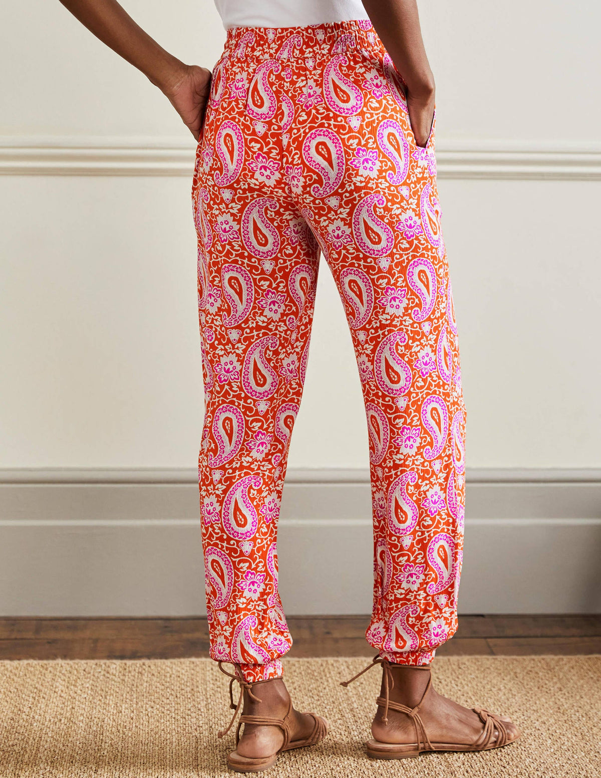 Crinkle Tapered Pants-Papaya, Enchanting Paisley-3