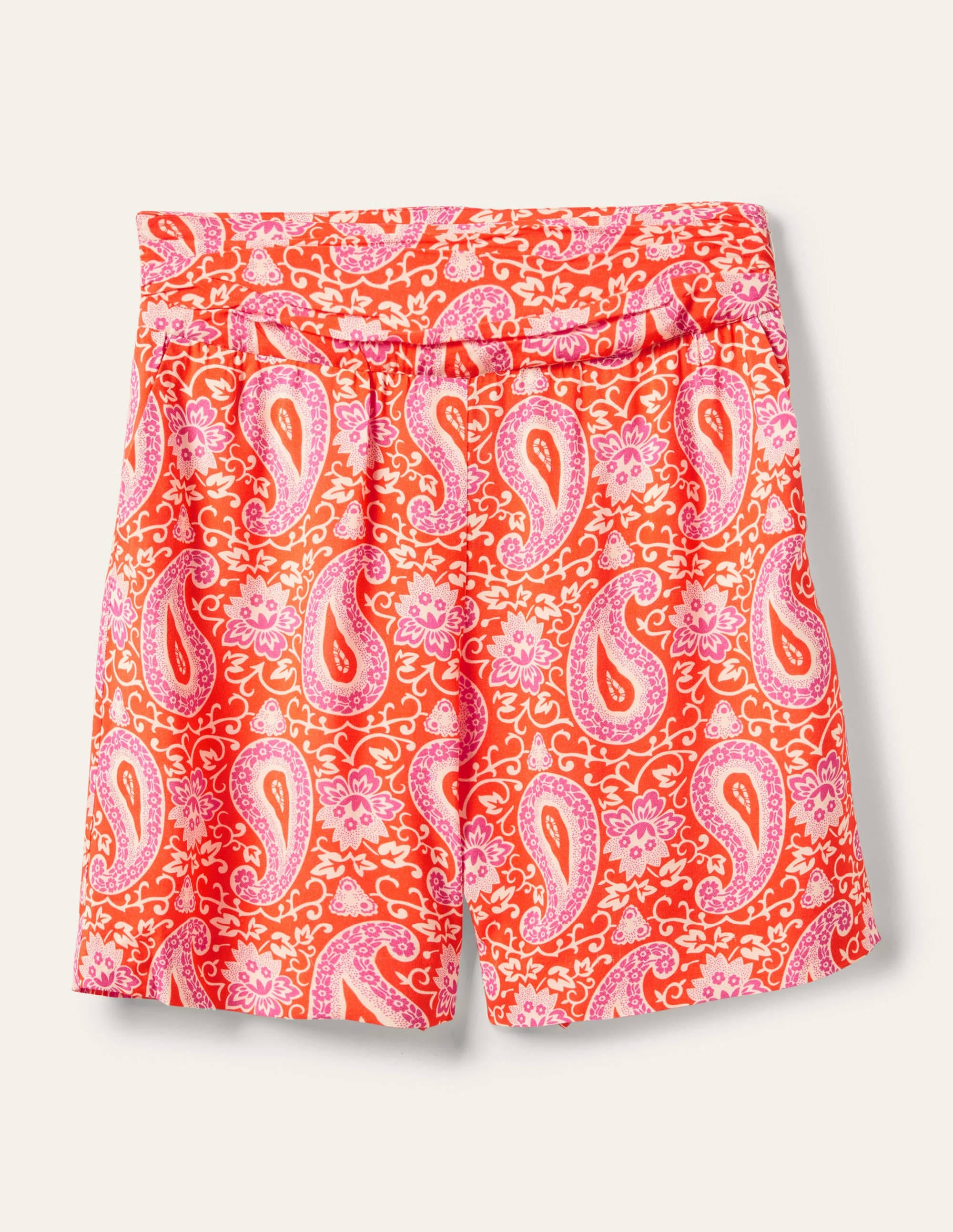 Ruched Waistband Shorts-Papaya, Enchanting Paisley - Image 5